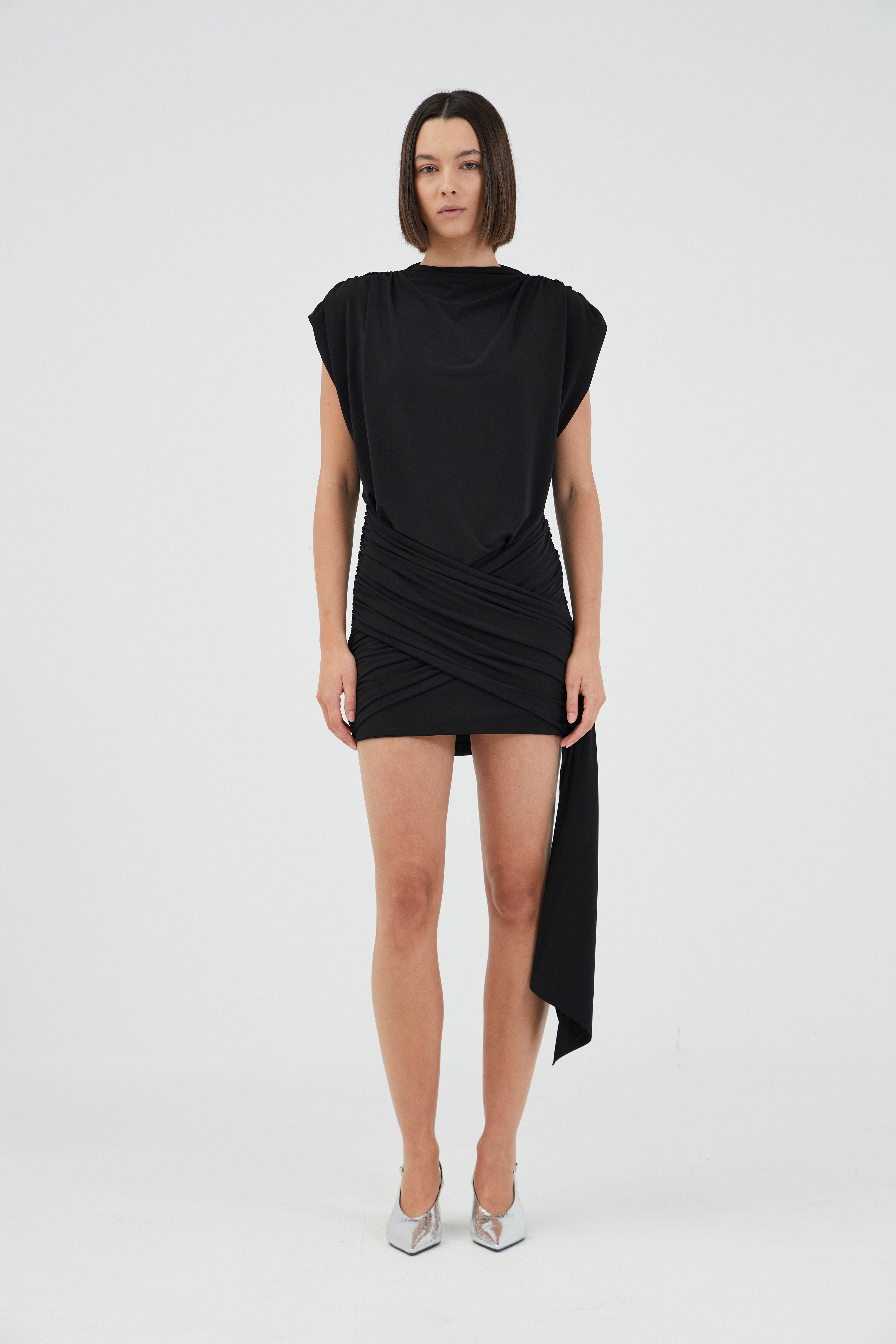 AURA DRAPED MINI DRESS | BLACK | THIRD FORM | Women's Australian Fashion THIRD FORM - International AURA DRAPED MINI DRESS | BLACK | THIRD FORM | Women's Australian Fashion THIRD FORM - International