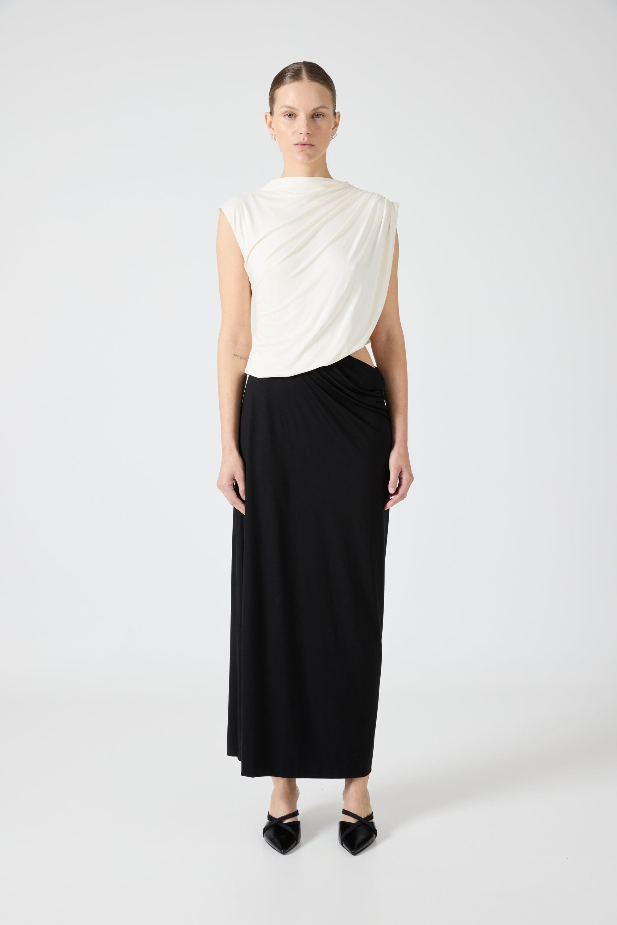 CASCADE CUTOUT JERSEY DRESS | CREAM/BLACK | THIRD FORM | Women's Australian Fashion THIRD FORM - International CASCADE CUTOUT JERSEY DRESS | CREAM/BLACK | THIRD FORM | Women's Australian Fashion THIRD FORM - International
