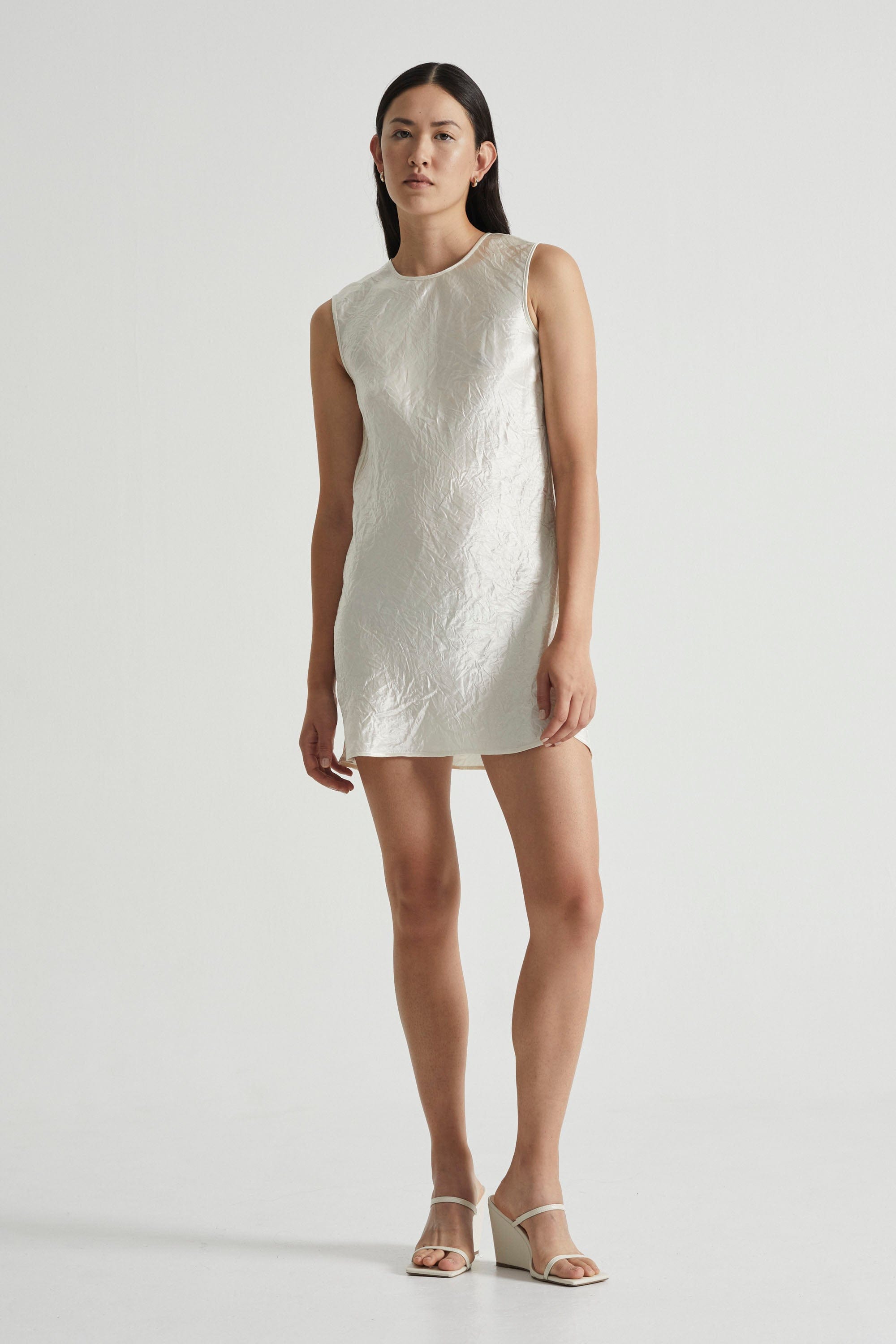 CRUSH BIAS MINI TANK DRESS | CREAM THIRD FORM - International CRUSH BIAS MINI TANK DRESS | CREAM THIRD FORM - International