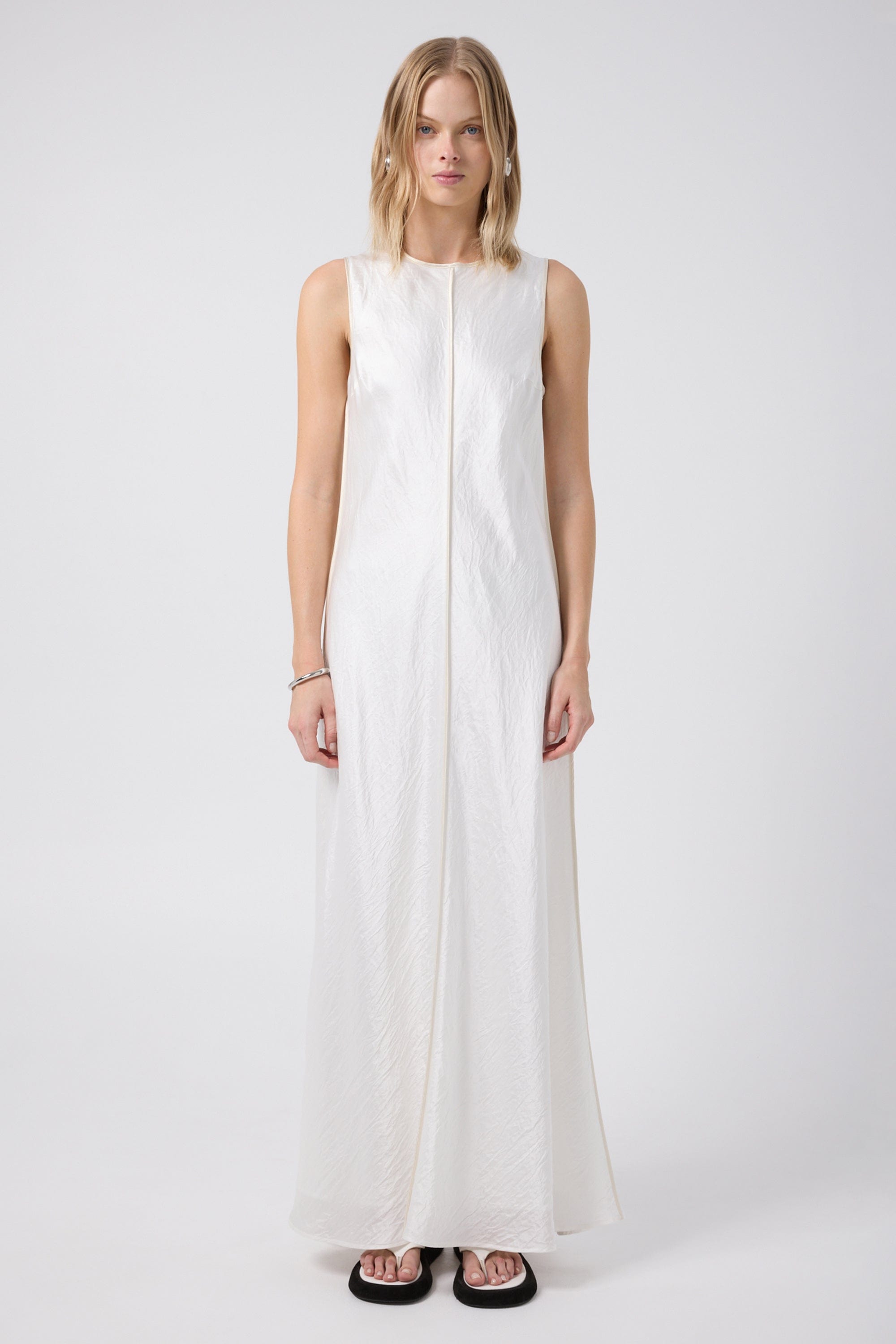 white tank dress maxi White Women's Ribbed Sundress, Sleeveless Maxi with Spaghetti Strap (Large)