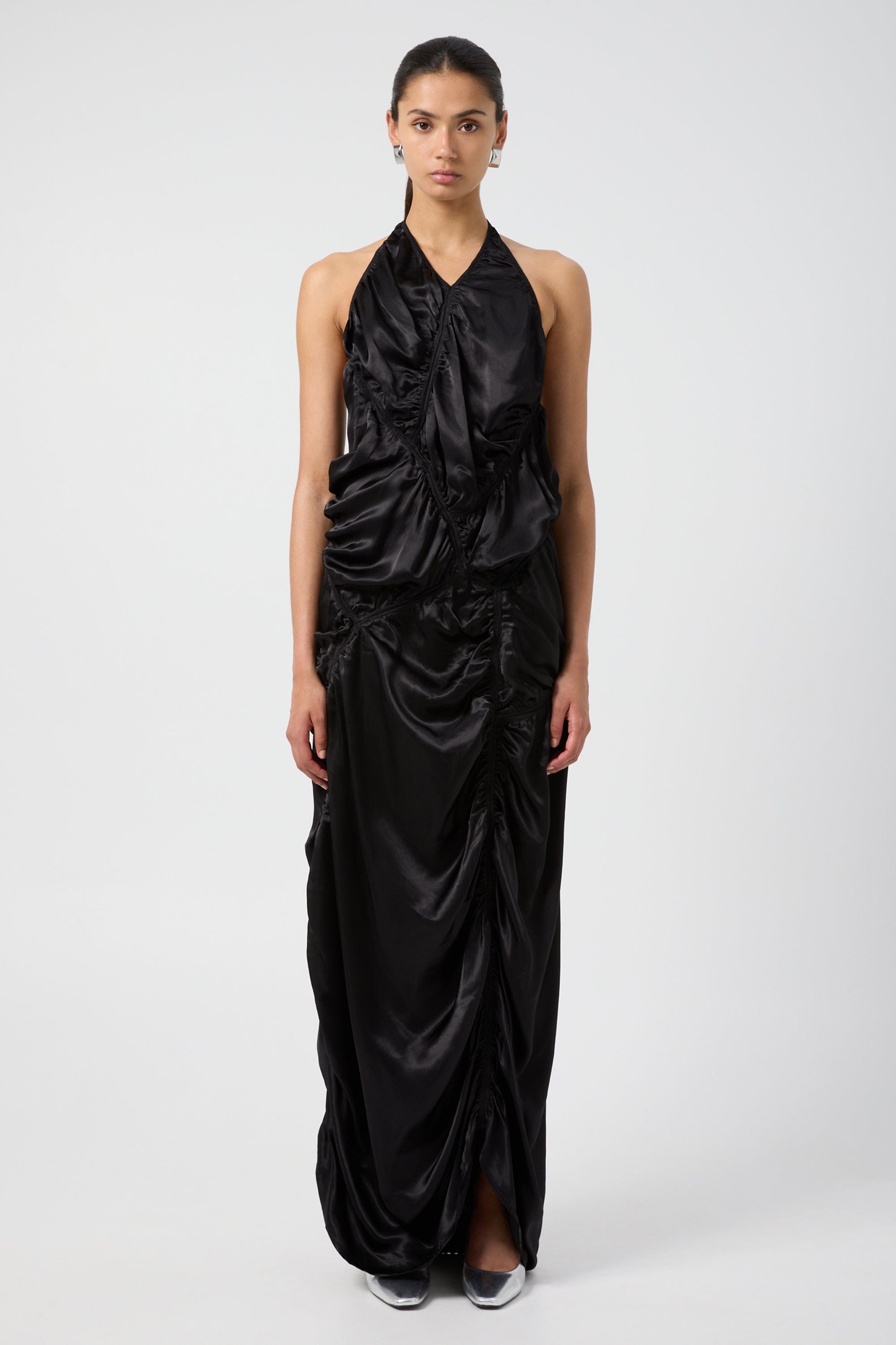 ELEMENTAL RUCHED HALTER DRESS | BLACK THIRD FORM - International ELEMENTAL RUCHED HALTER DRESS | BLACK THIRD FORM - International