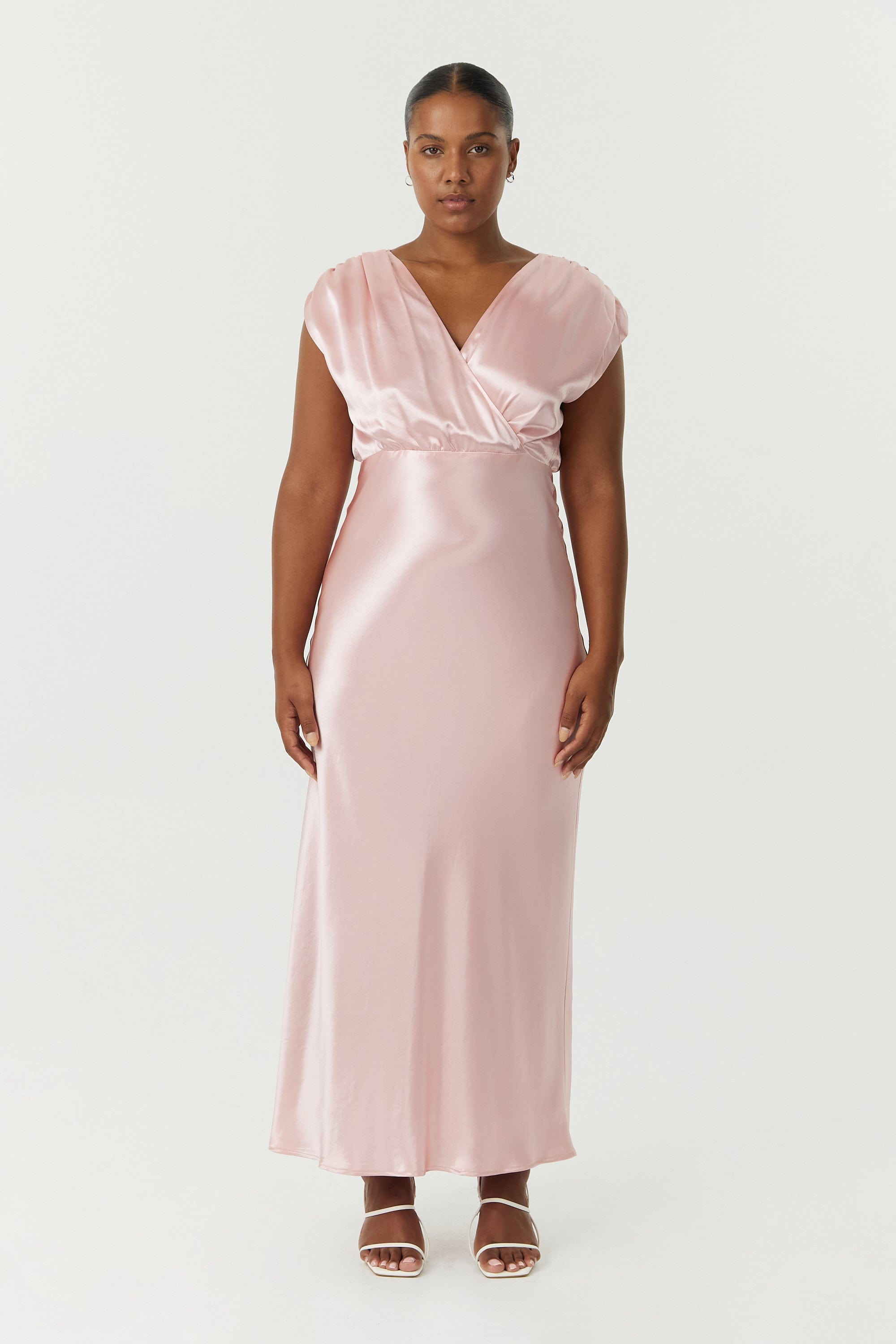SATIN CROSS OVER GATHER DRESS | FAIRY FLOSS THIRD FORM - International SATIN CROSS OVER GATHER DRESS | FAIRY FLOSS THIRD FORM - International