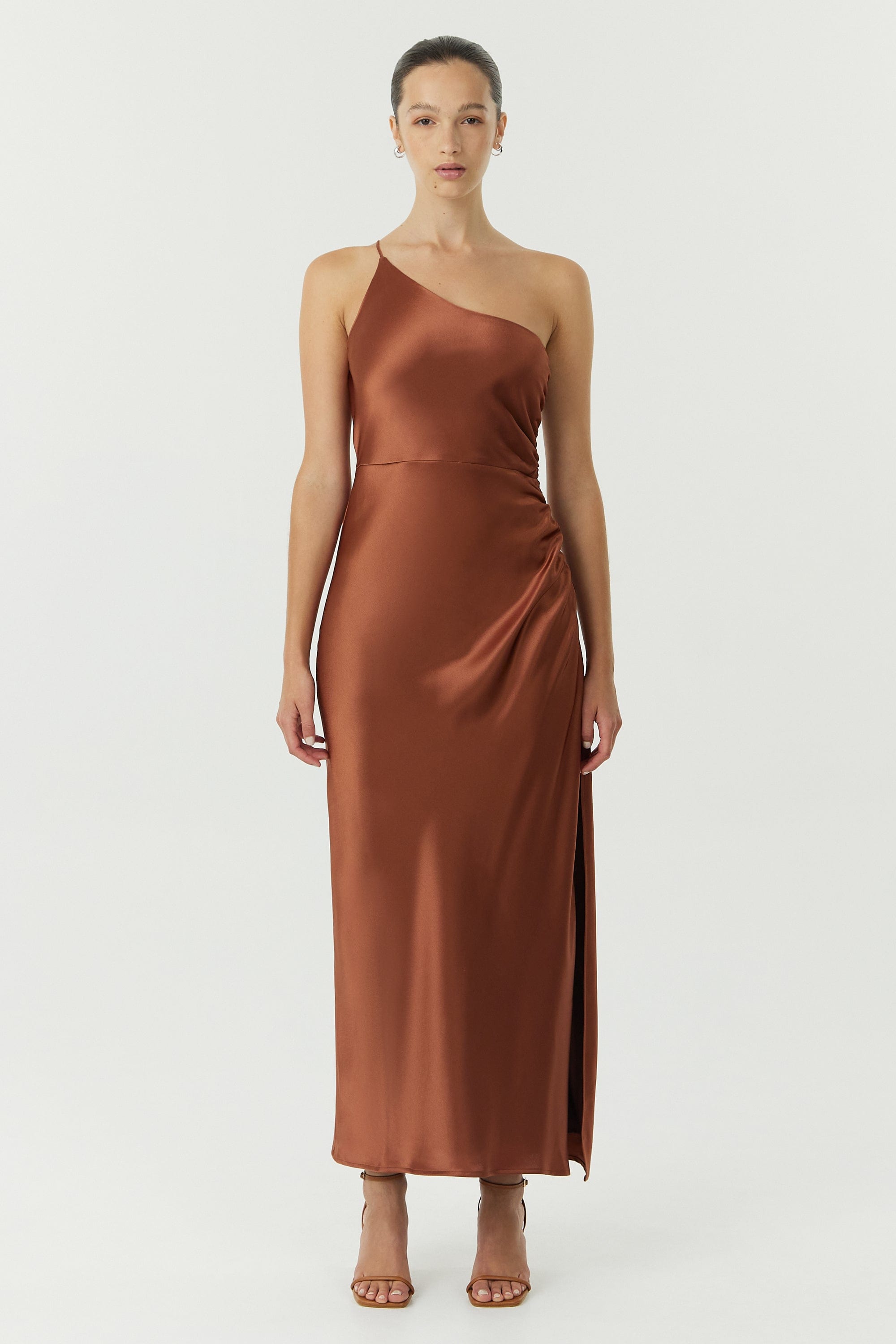 SATIN GATHER ONE SHOULDER DRESS | SPICE THIRD FORM - International SATIN GATHER ONE SHOULDER DRESS | SPICE THIRD FORM - International