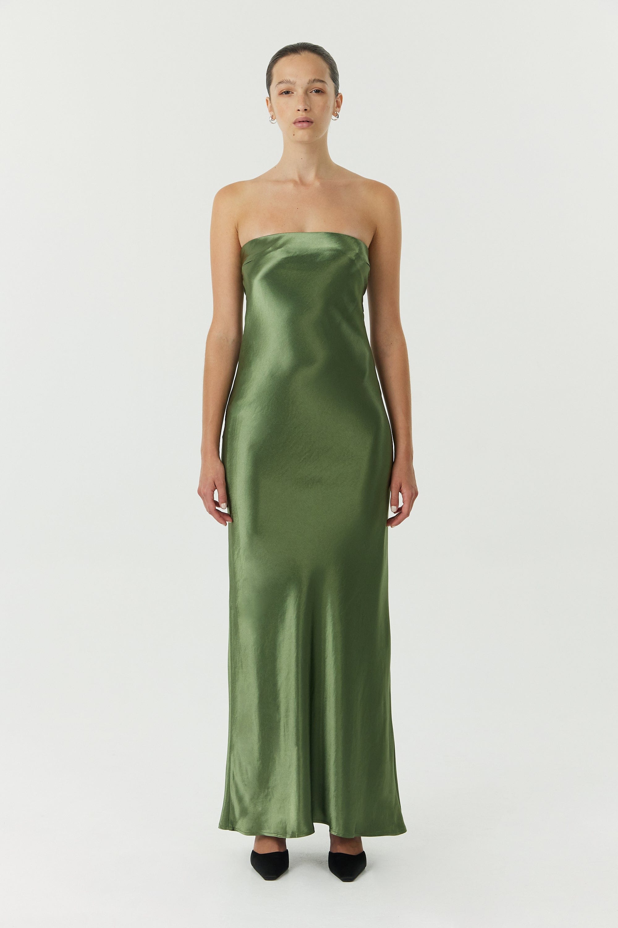 olive green strapless bodycon dress Impressive Favorite Olive Jacquard Strapless Midi Dress