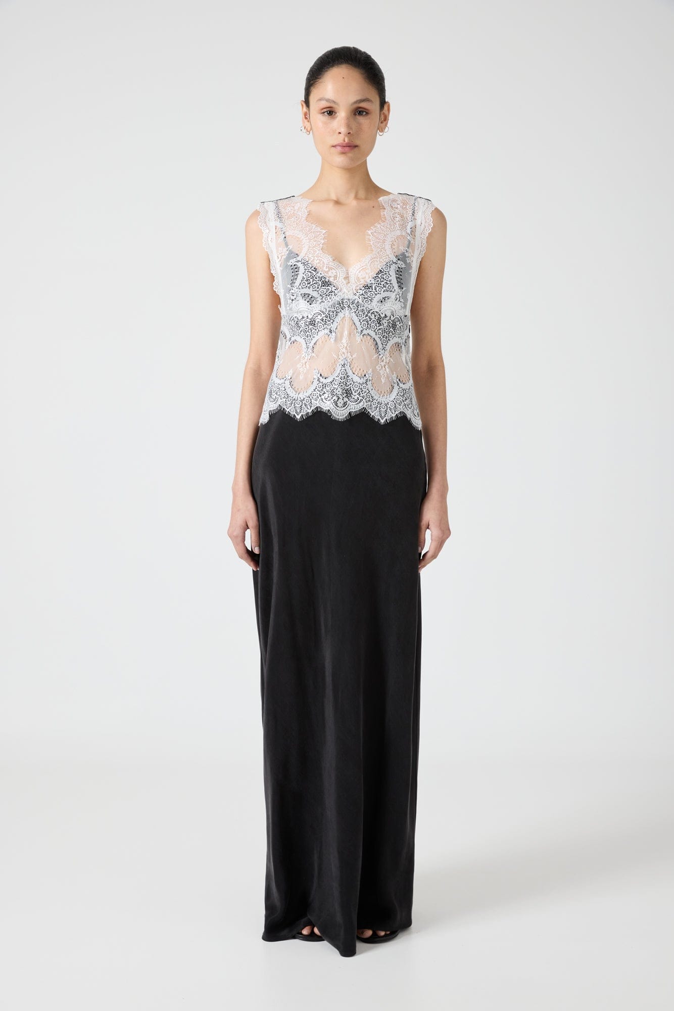 VISIONS LACE FLOOR LENGTH DRESS | BLACK & WHITE THIRD FORM - International VISIONS LACE FLOOR LENGTH DRESS | BLACK & WHITE THIRD FORM - International