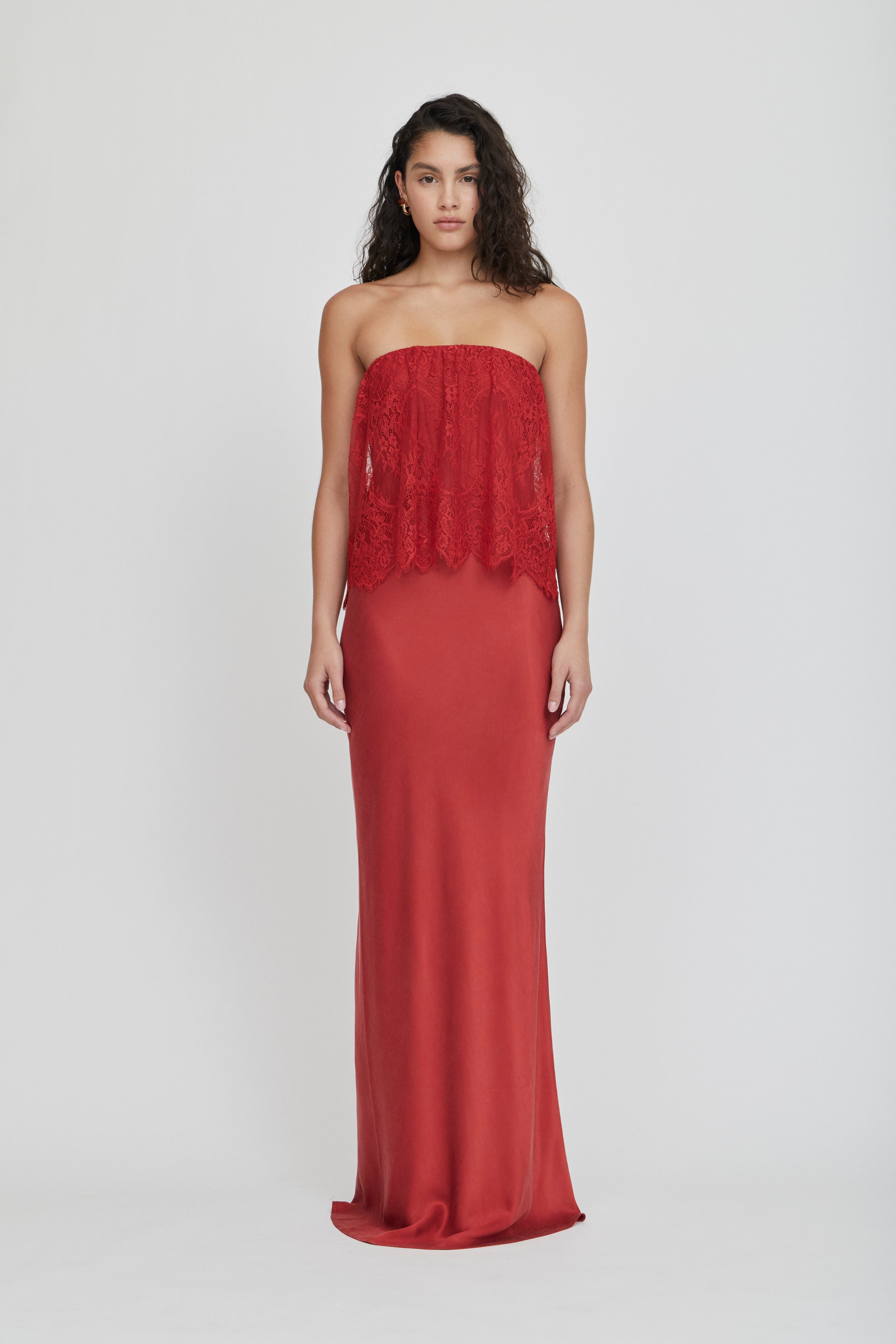 VISIONS LACE STRAPLESS MAXI DRESS | CRIMSON THIRD FORM - International VISIONS LACE STRAPLESS MAXI DRESS | CRIMSON THIRD FORM - International