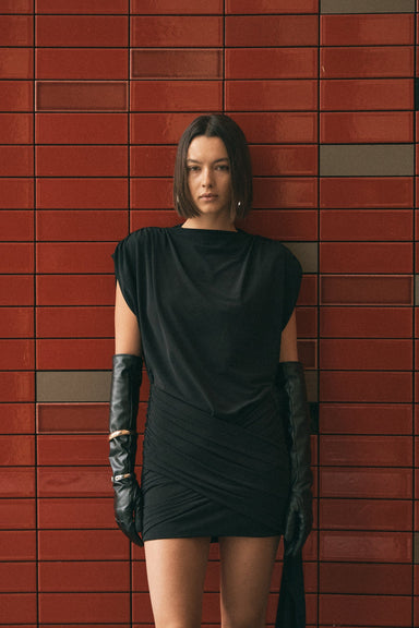 THIRD FORM AURA DRAPED MINI DRESS | BLACK