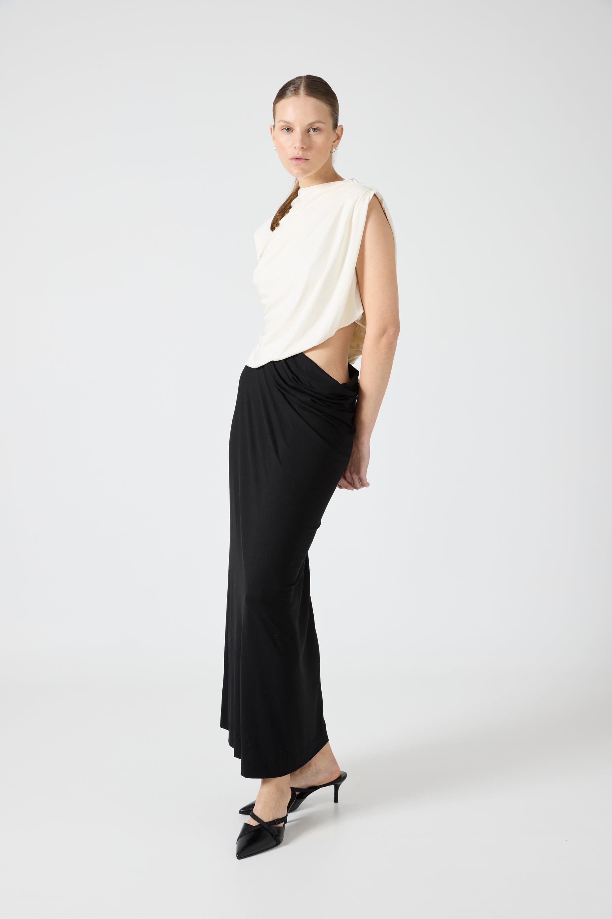 CASCADE CUTOUT JERSEY DRESS | CREAM/BLACK | THIRD FORM | Women's Australian Fashion THIRD FORM - International CASCADE CUTOUT JERSEY DRESS | CREAM/BLACK | THIRD FORM | Women's Australian Fashion THIRD FORM - International