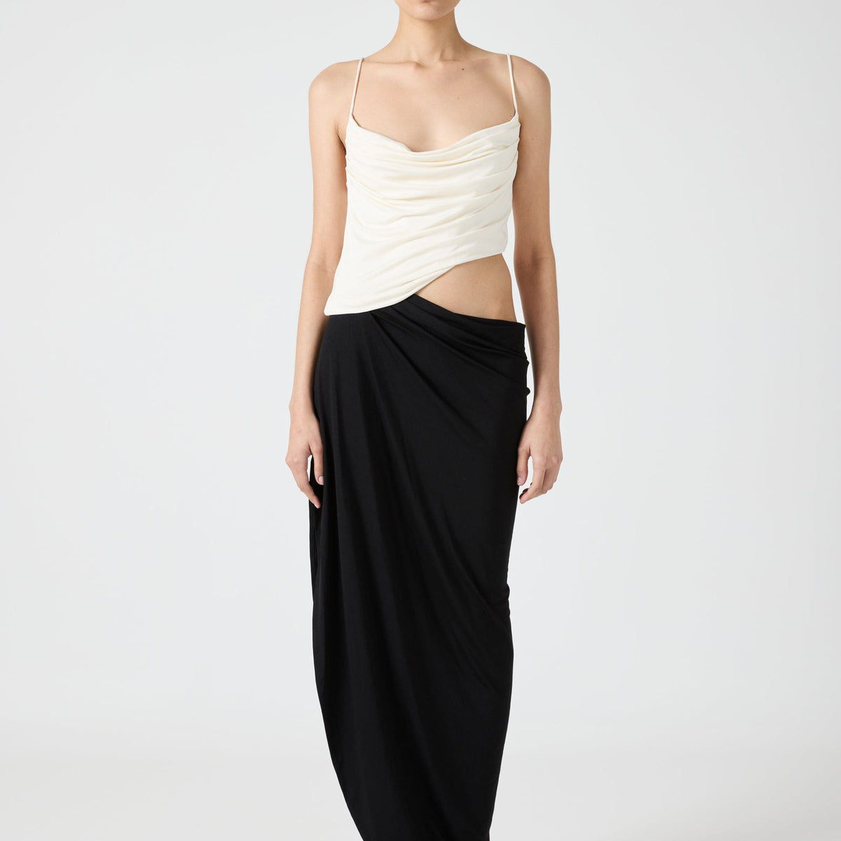 CASCADE DRAPE JERSEY DRESS | CREAM/BLACK | THIRD FORM | Women's ...