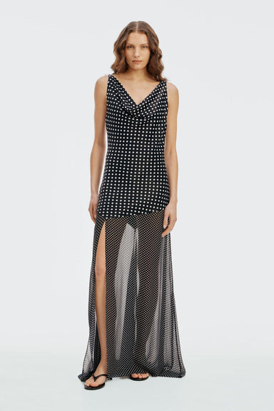 Crossing Cowl Floor Length Dress | Black Polka - THIRD FORM