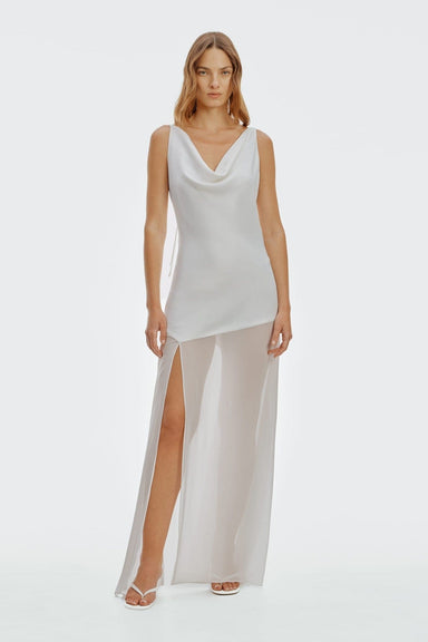 Crossing Cowl Floor Length Dress | Snow - THIRD FORM