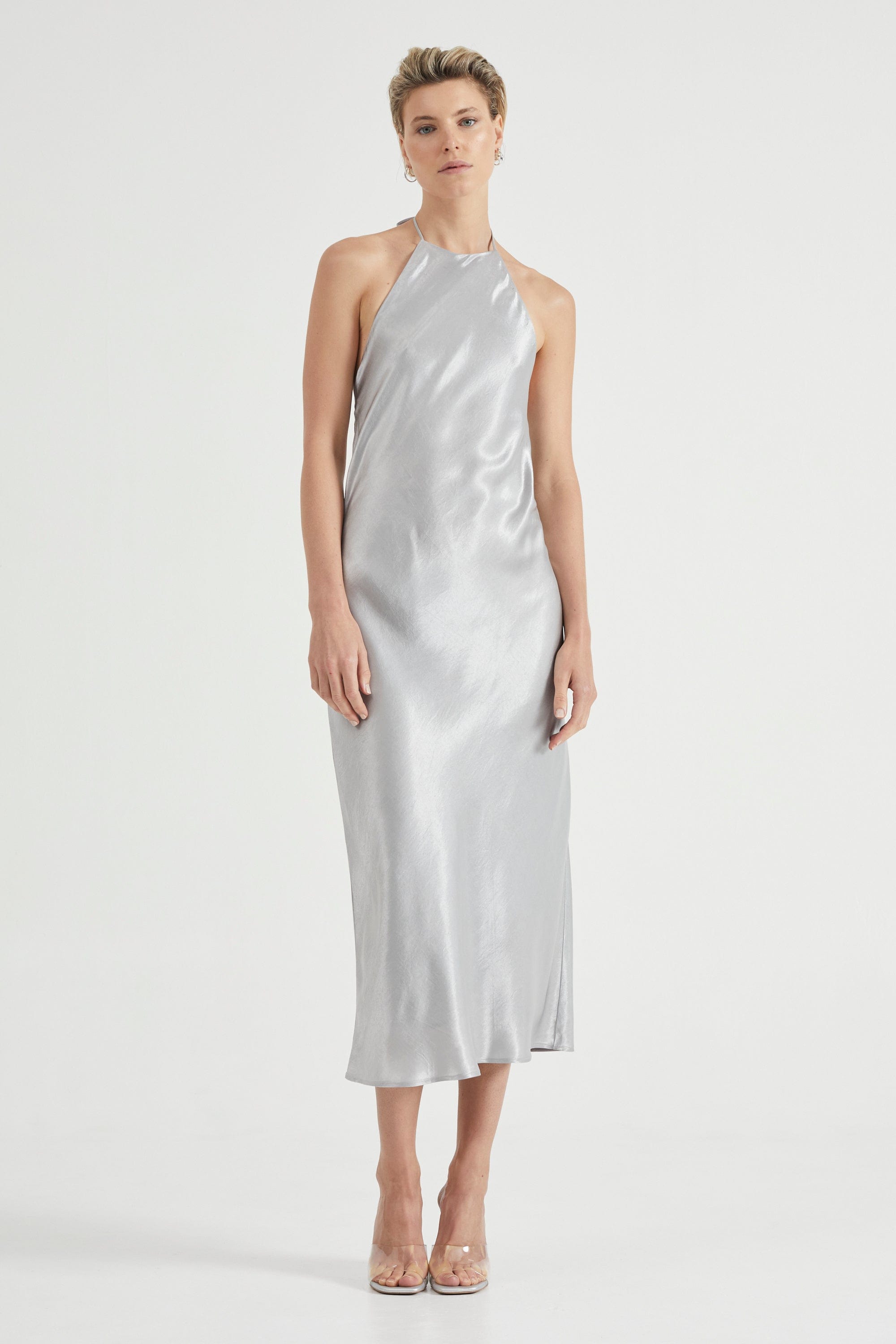 CRUSH BIAS HALTER DRESS | SILVER THIRD FORM - International CRUSH BIAS HALTER DRESS | SILVER THIRD FORM - International