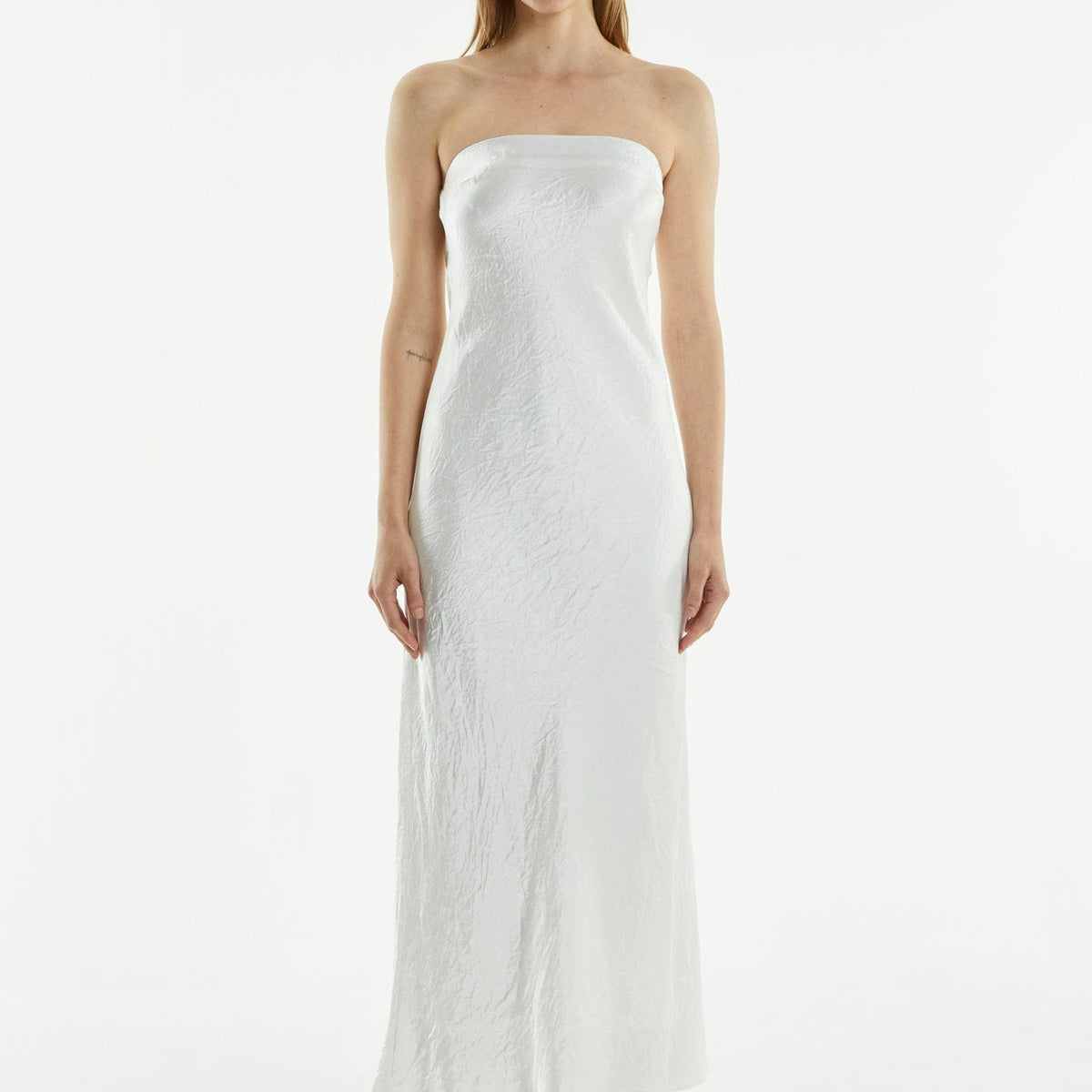 white strapless cut out dress Khloe White Satin Strapless Mini Dress - Twist Knot Top, Keyhole Cutout, Open Cowl Back - Size S