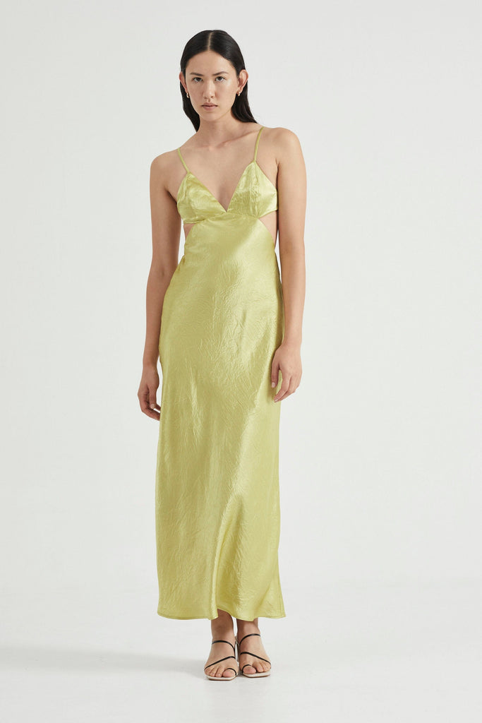 CRUSH BIAS TRI MIDI DRESS | KIWI — THIRD FORM