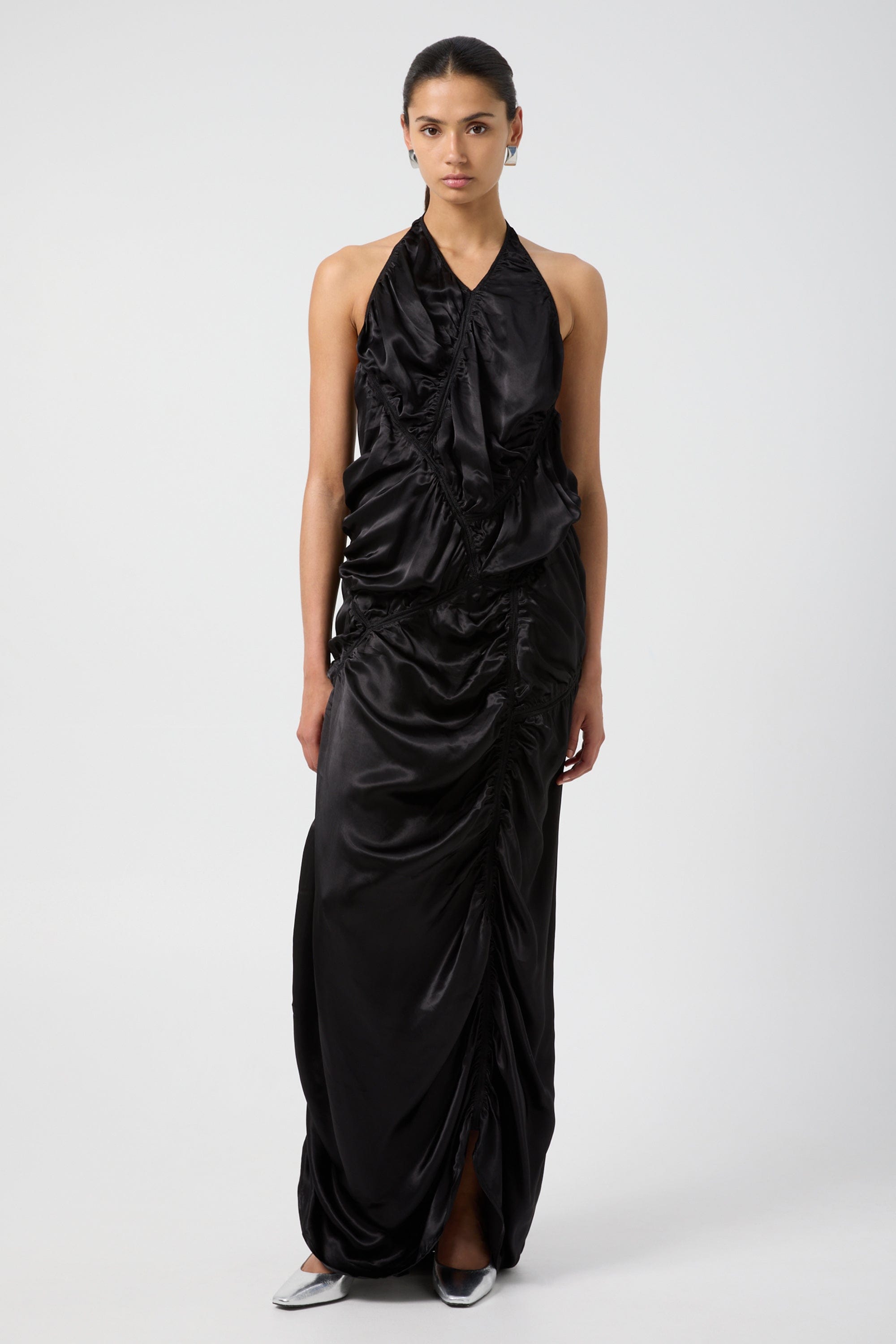ELEMENTAL RUCHED HALTER DRESS | BLACK THIRD FORM - International ELEMENTAL RUCHED HALTER DRESS | BLACK THIRD FORM - International