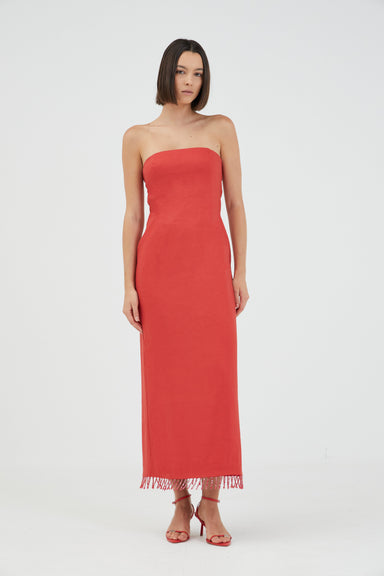 THIRD FORM FLAME LINEN STRAPLESS DRESS | GRENADINE
