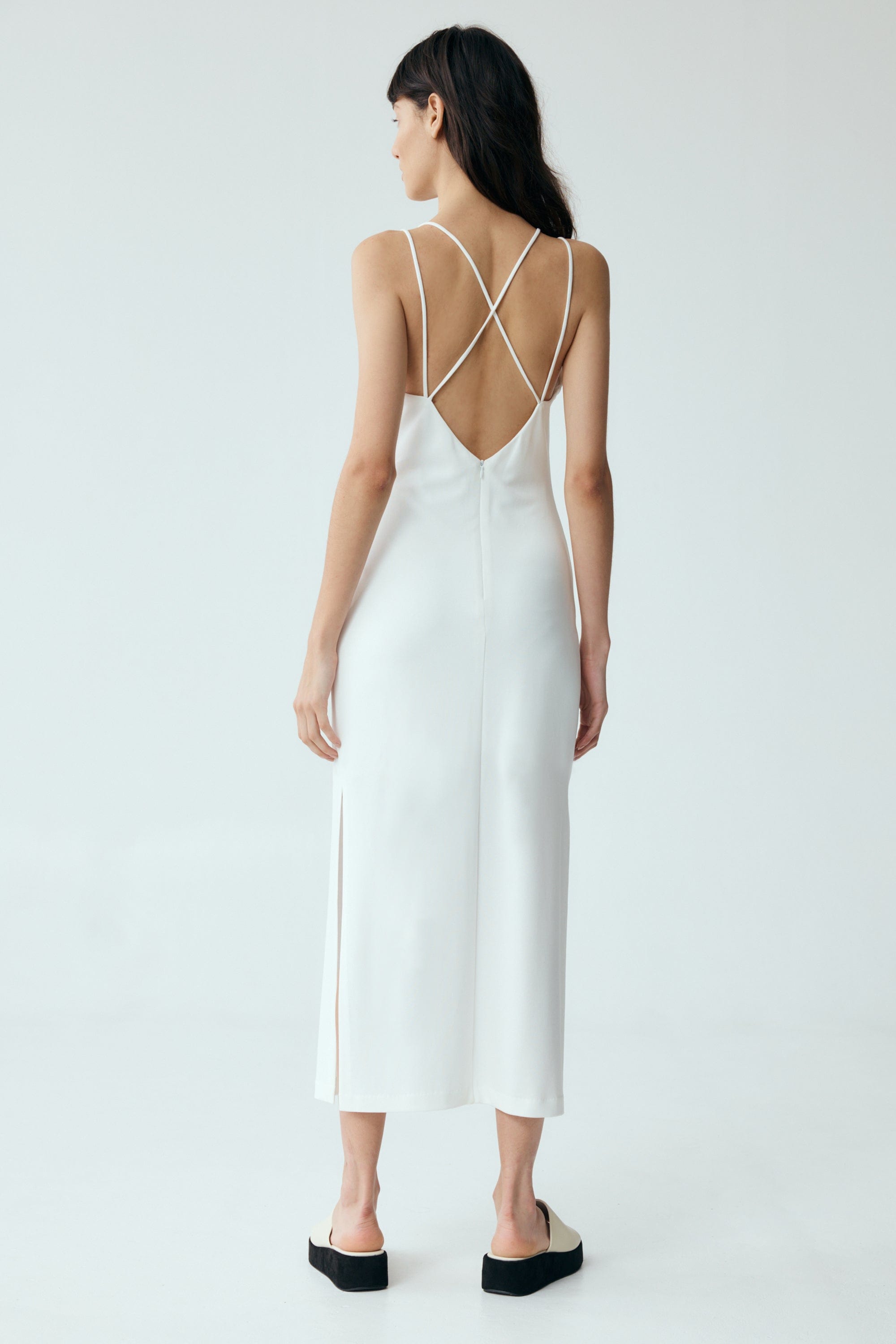 cross back midi dress Cowl Neck Criss Cross Back Midi Dress