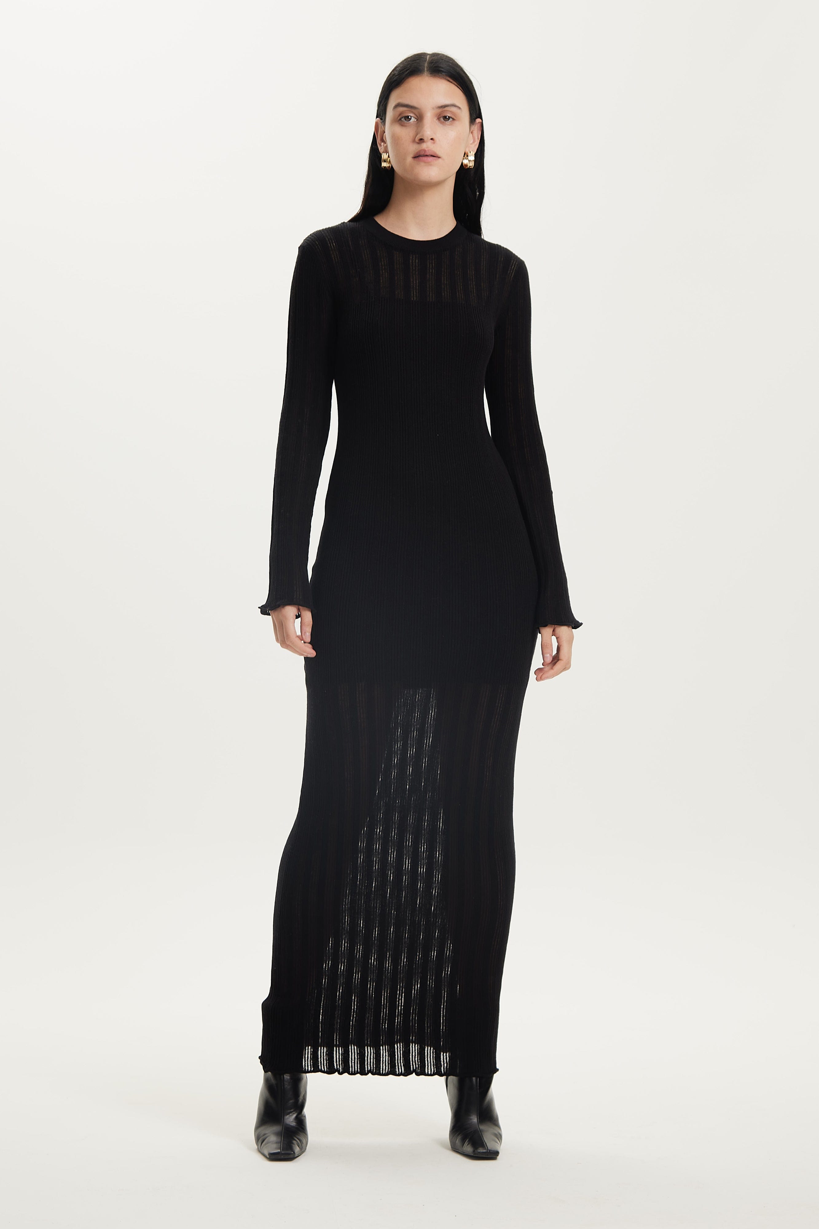 LINE UP KNIT MAXI DRESS BLACK Third Form Women's Fashion on