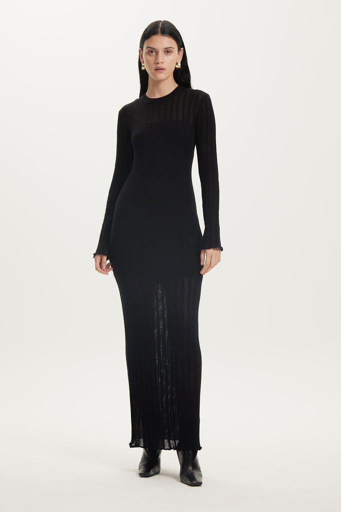 LINE UP KNIT MAXI DRESS BLACK Third Form Women's