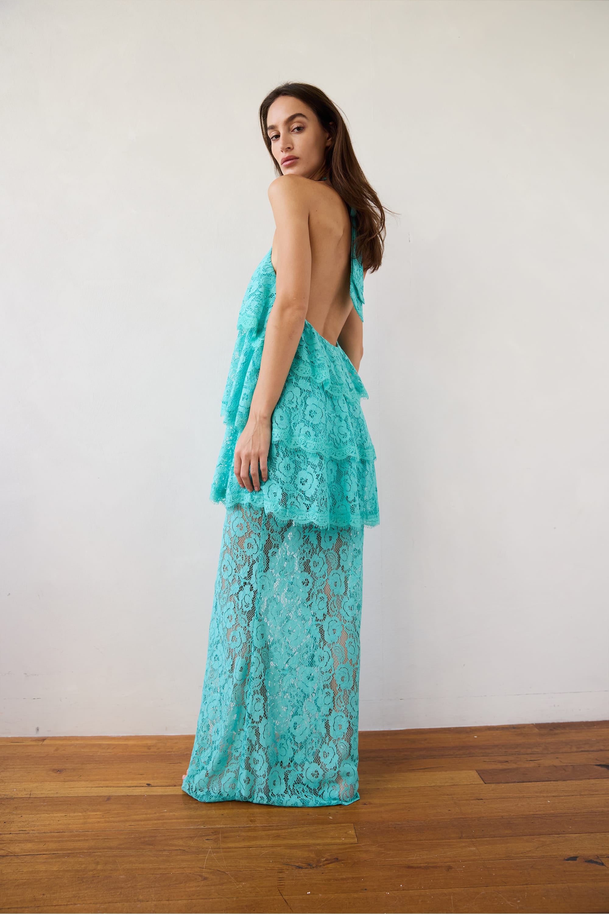 LOVELIGHT LACE TIERED DRESS | MINT | THIRD FORM | Lace Maxi Dress Australia — THIRD FORM