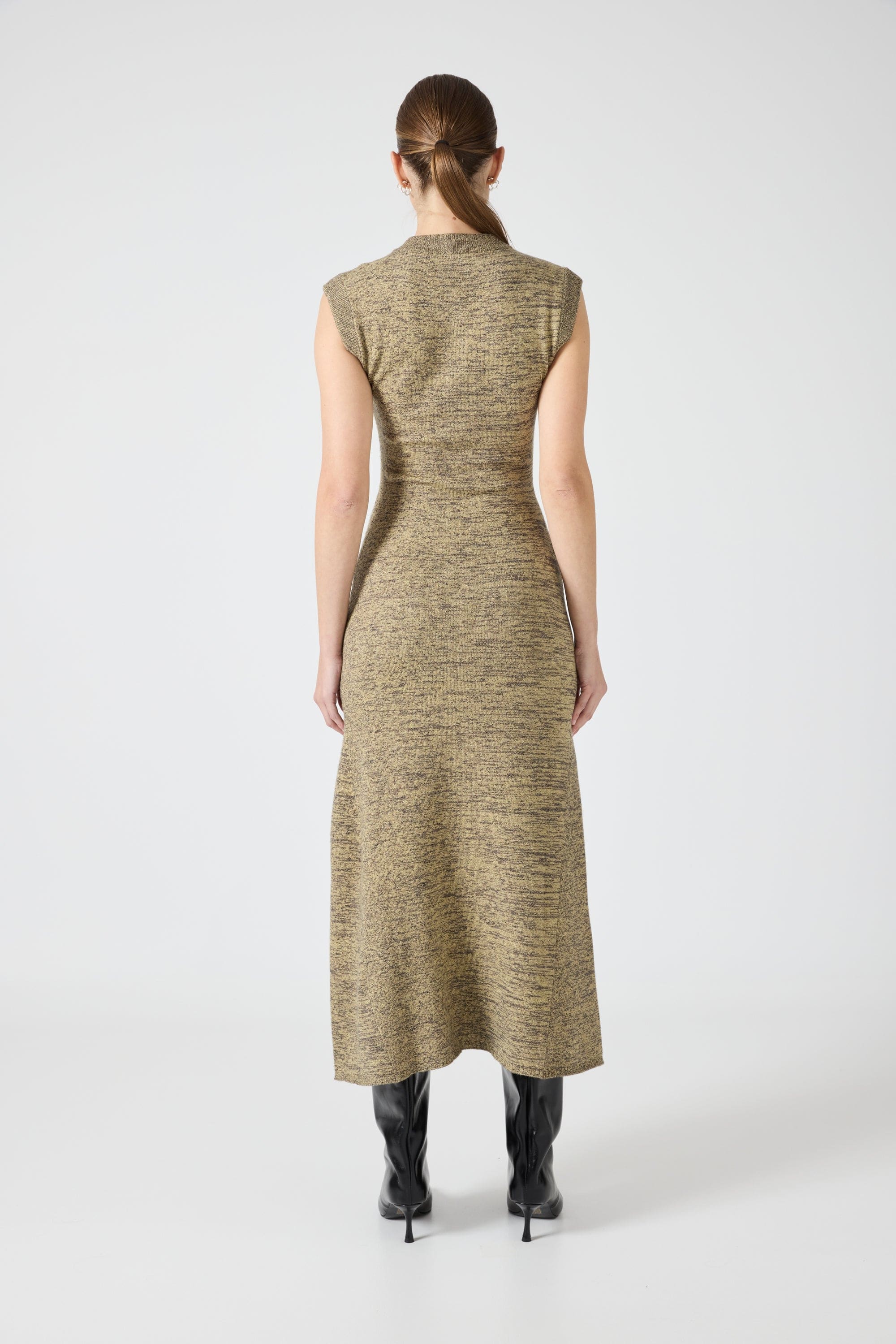 melange knit dress Melange Turtle Neck Maxi Dress in Viscose Knit