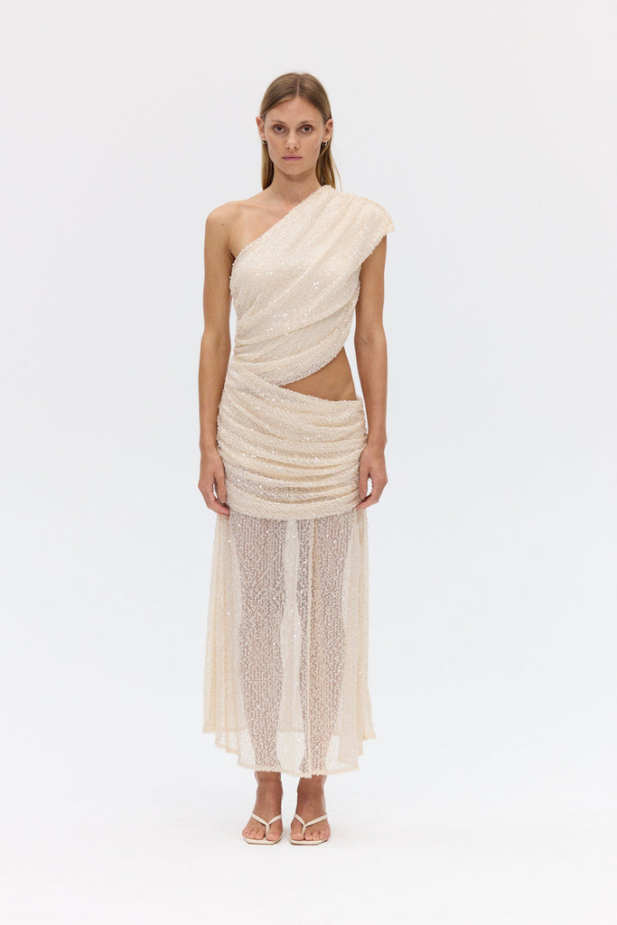 shell sequin dress Sparkly Sea Shell Disc Sequin Mock Neck Short Sleeve Printed Mini Disc El Merrist Store