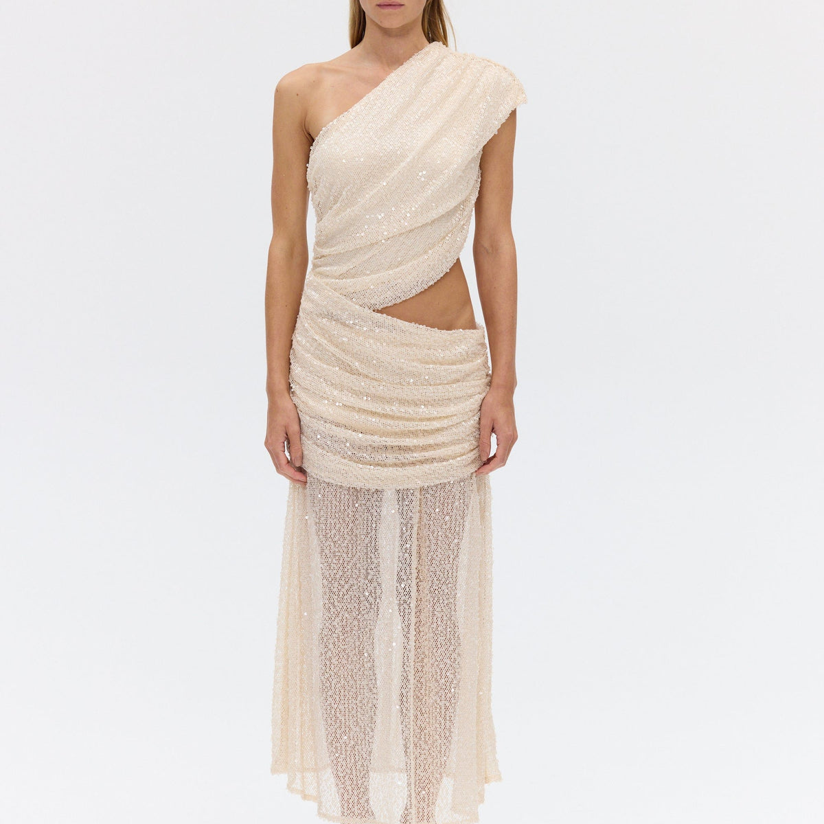 sequin seashell dress Nylah Slip Dress in Fishcale Disc Sequin Oyster Shell