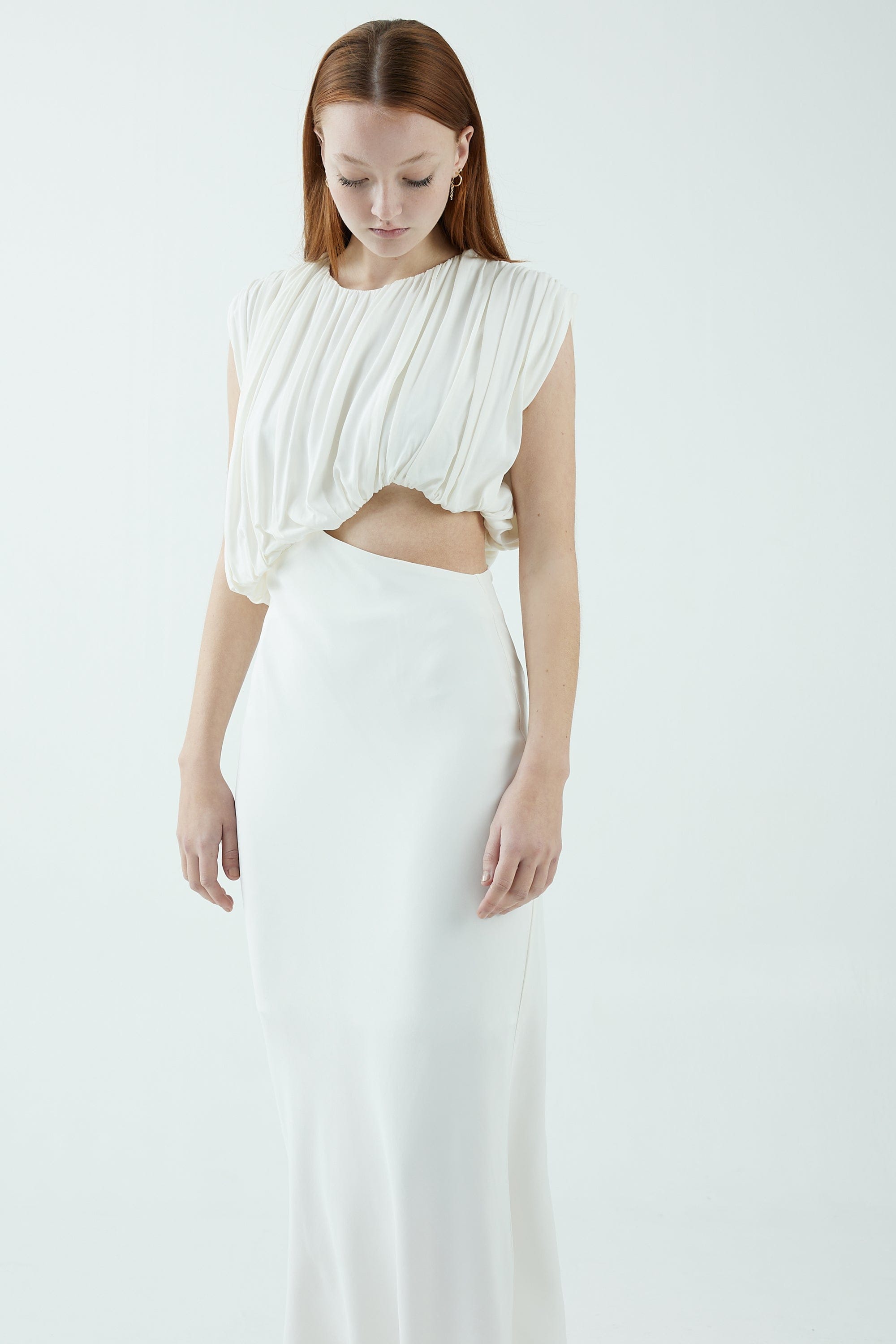 white drape dress OVERFLOW DRAPE MIDI DRESS | OFF WHITE | Third Form | Women's Sale Dresses | Shop Now — THIRD FORM