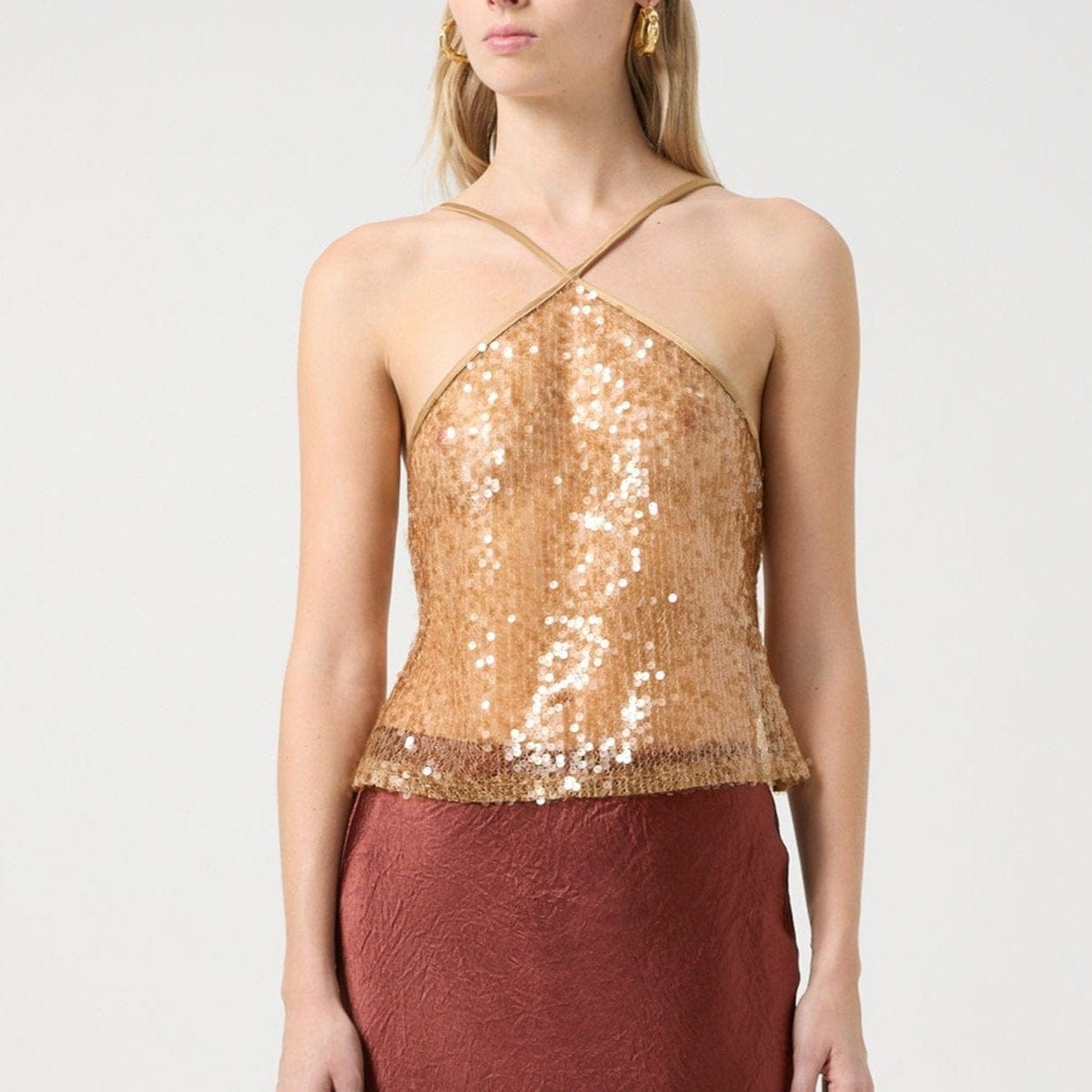 theredthread S fur sequins camisole ベア reflection-sequin-top-honey-