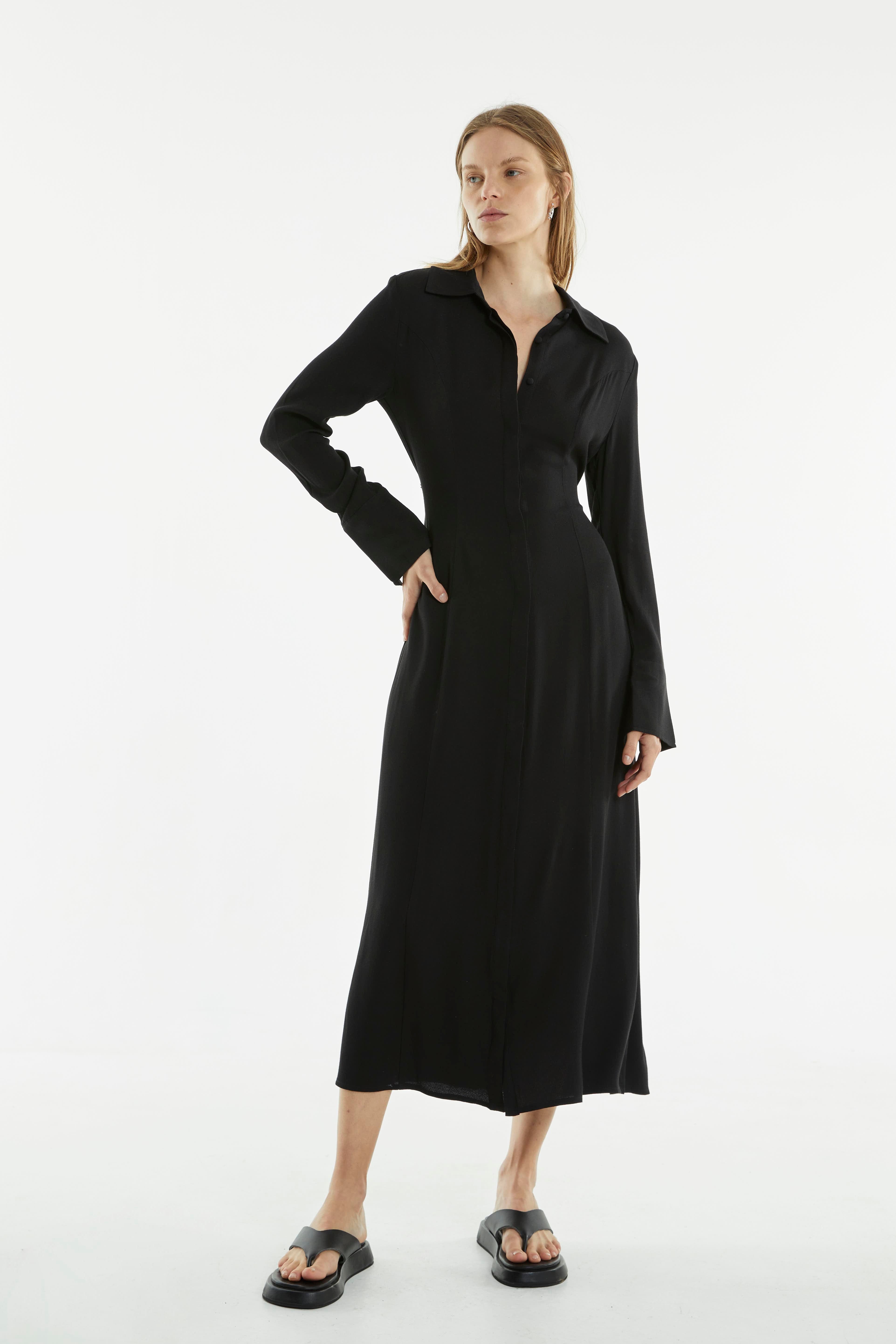 RETROSPECT MIDI SHIRT DRESS | BLACK | Third Form | After Work Attire for Women THIRD FORM - International RETROSPECT MIDI SHIRT DRESS | BLACK | Third Form | After Work Attire for Women THIRD FORM - International