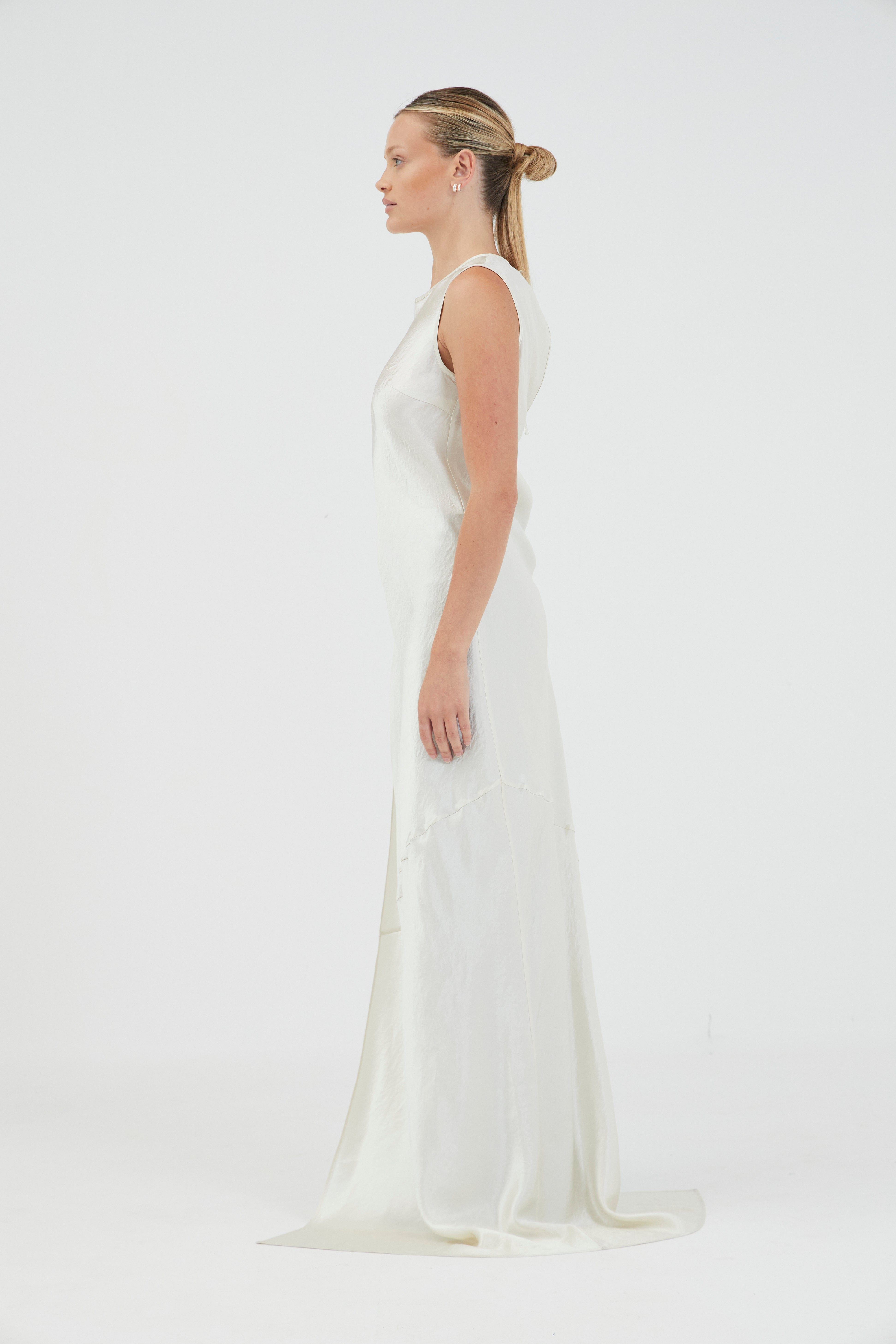 third form revery slit-detailed satin maxi dress REVERY HIGH SPLIT LONG SLEEVE DRESS | CREAM | THIRD FORM | Women's Australian Fashion THIRD FORM