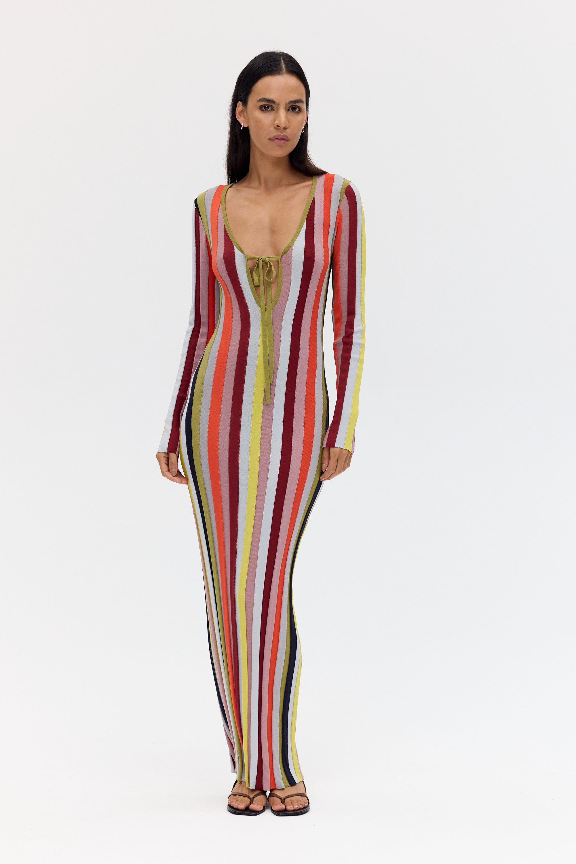 stripe knit maxi dress Cream and Mocha Stripe Knit Maxi Dress