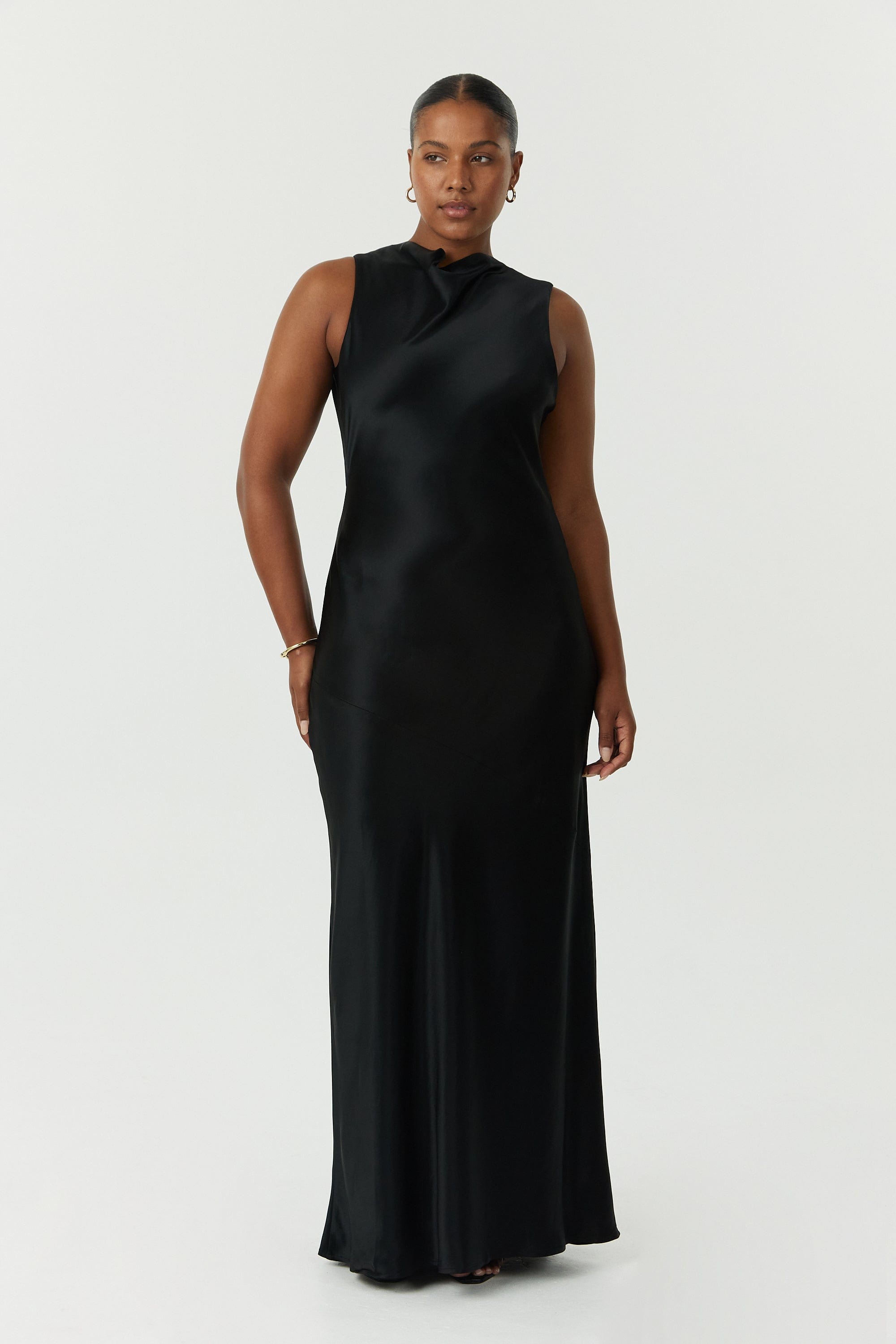 black cowl back maxi dress To The Moon