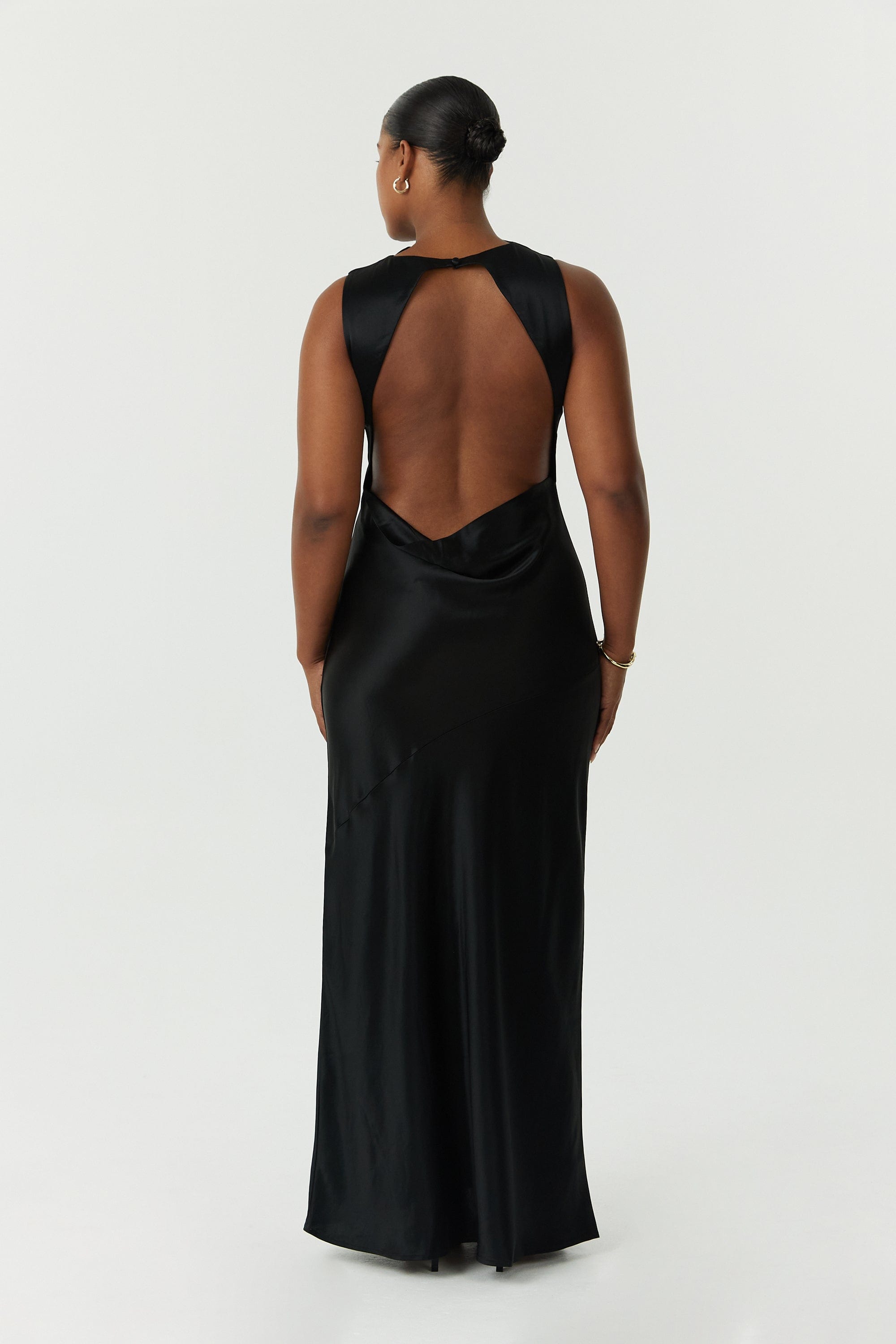 SATIN BIAS COWL BACK MAXI | BLACK THIRD FORM - International SATIN BIAS COWL BACK MAXI | BLACK THIRD FORM - International