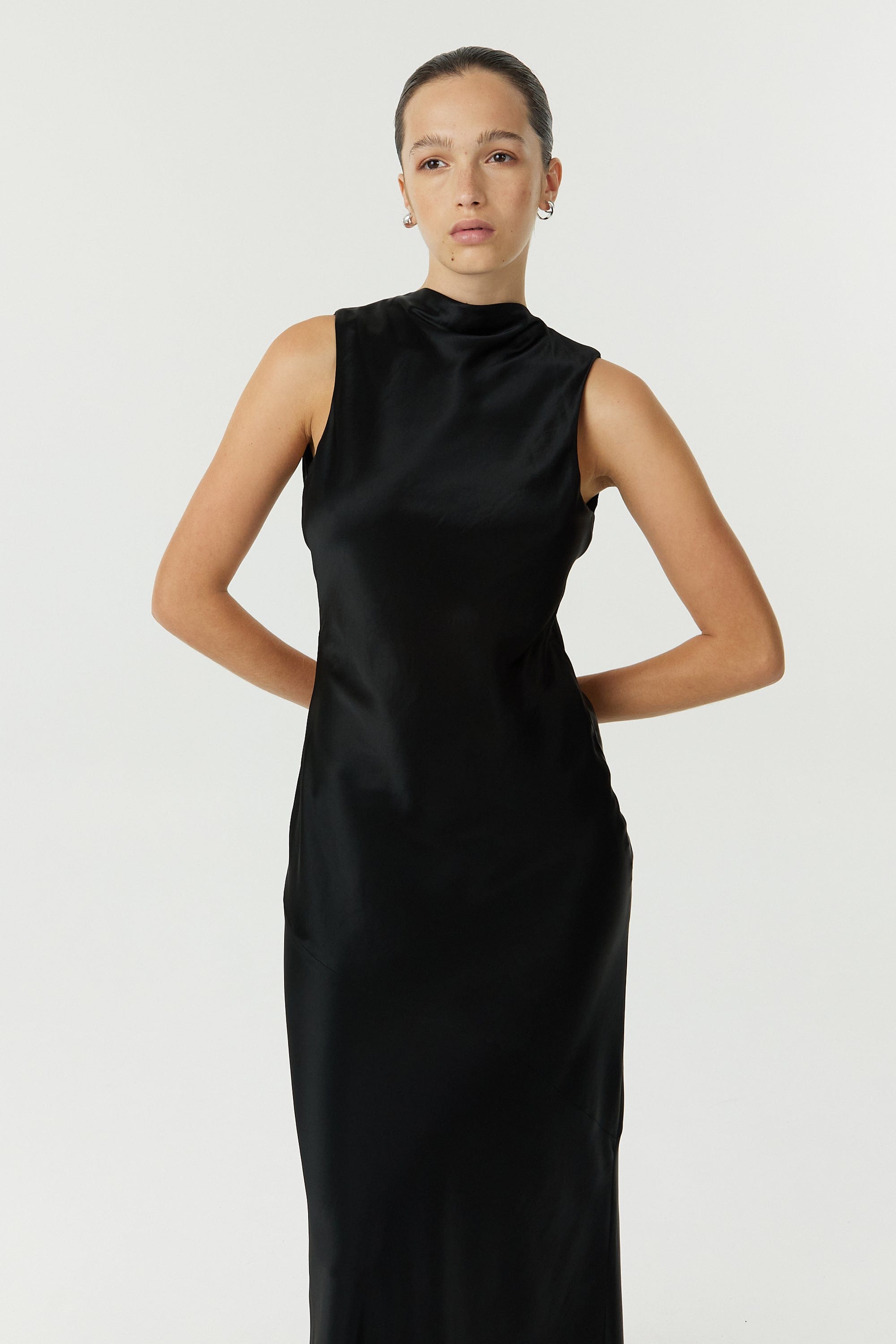 SATIN BIAS COWL BACK MAXI | BLACK THIRD FORM - International SATIN BIAS COWL BACK MAXI | BLACK THIRD FORM - International
