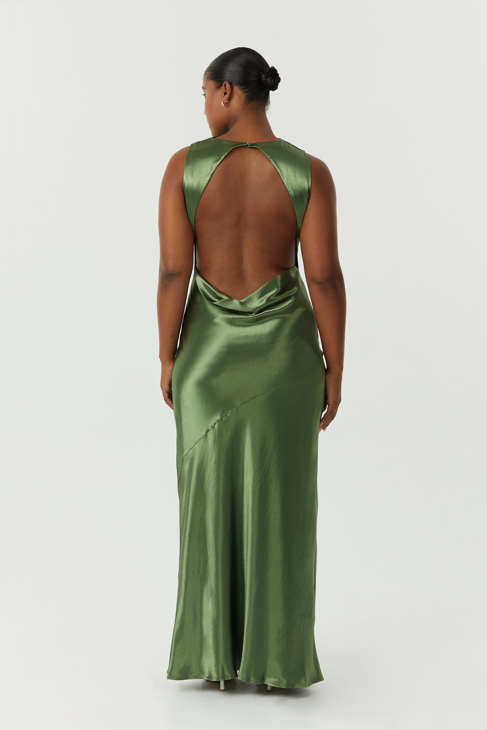 SATIN BIAS COWL BACK MAXI | OLIVE THIRD FORM - International SATIN BIAS COWL BACK MAXI | OLIVE THIRD FORM - International