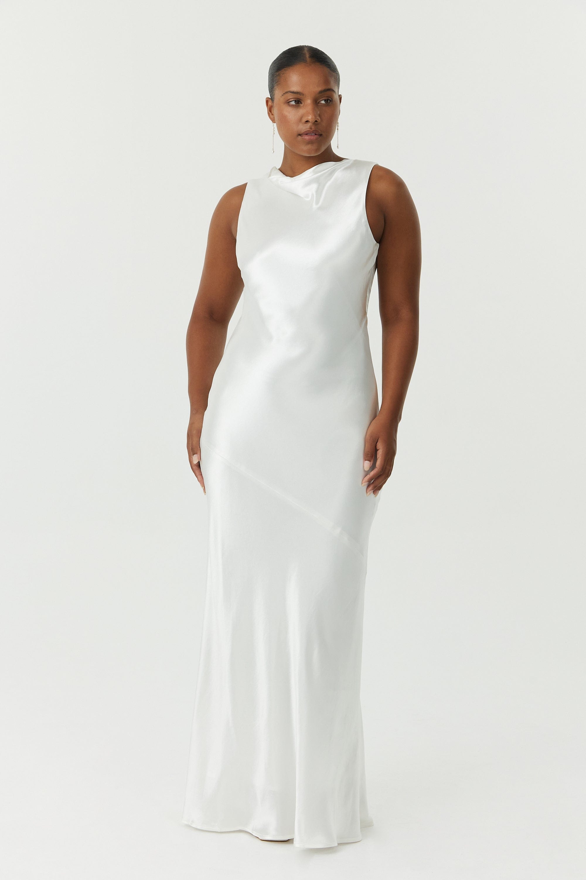 SATIN BIAS COWL BACK MAXI | POWDER WHITE THIRD FORM - International SATIN BIAS COWL BACK MAXI | POWDER WHITE THIRD FORM - International