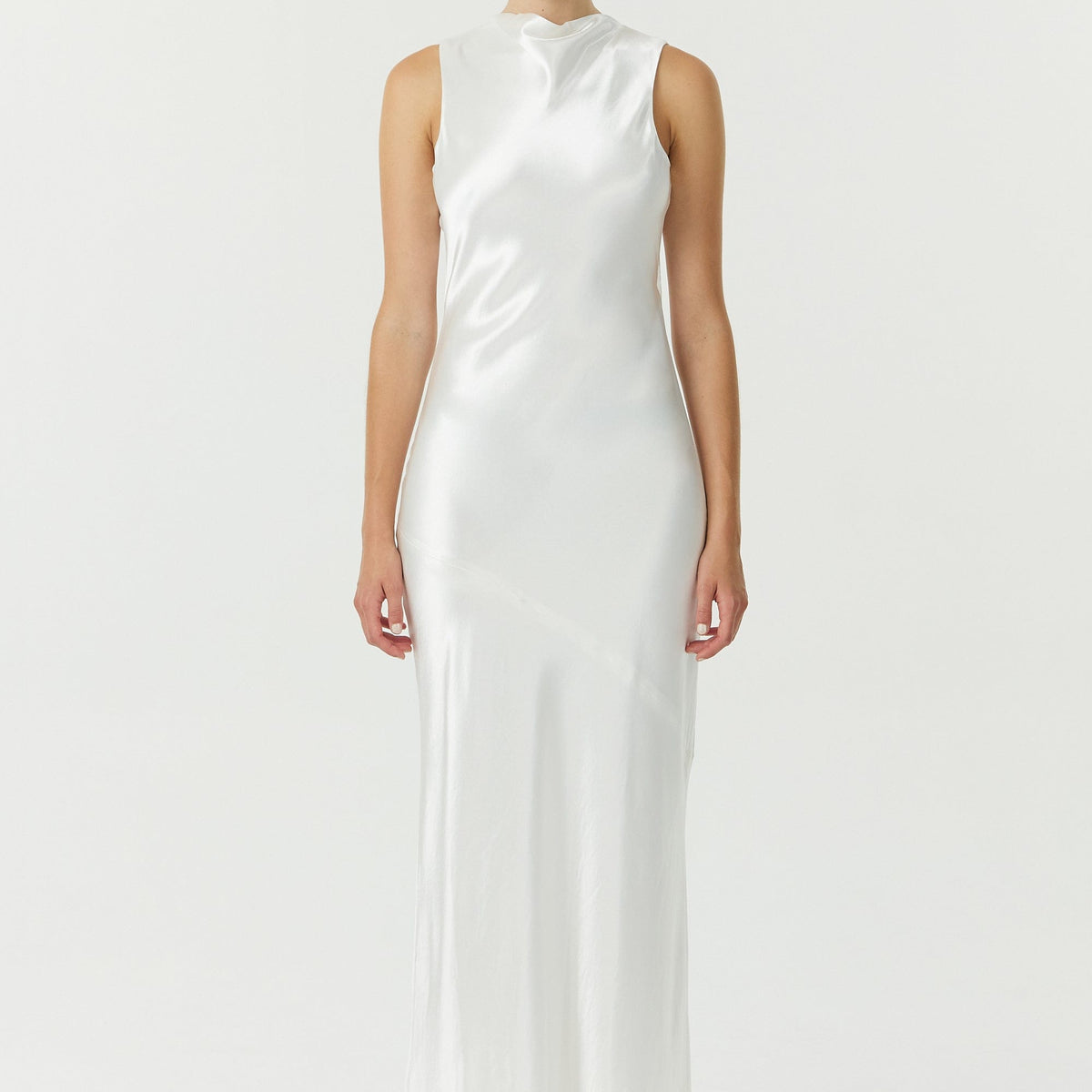 SATIN BIAS COWL BACK MAXI | POWDER WHITE — THIRD FORM