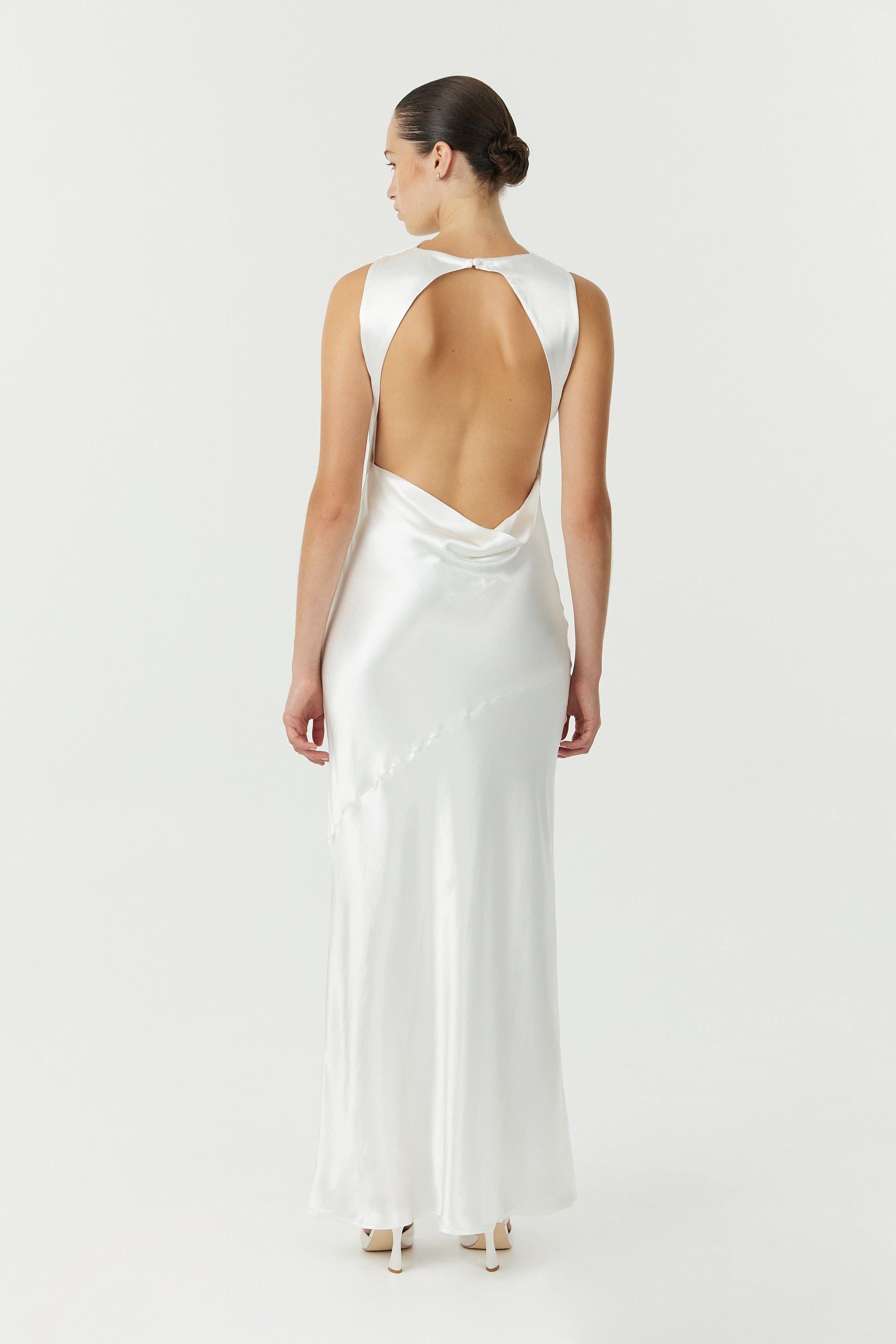 SATIN BIAS COWL BACK MAXI | POWDER WHITE THIRD FORM - International SATIN BIAS COWL BACK MAXI | POWDER WHITE THIRD FORM - International