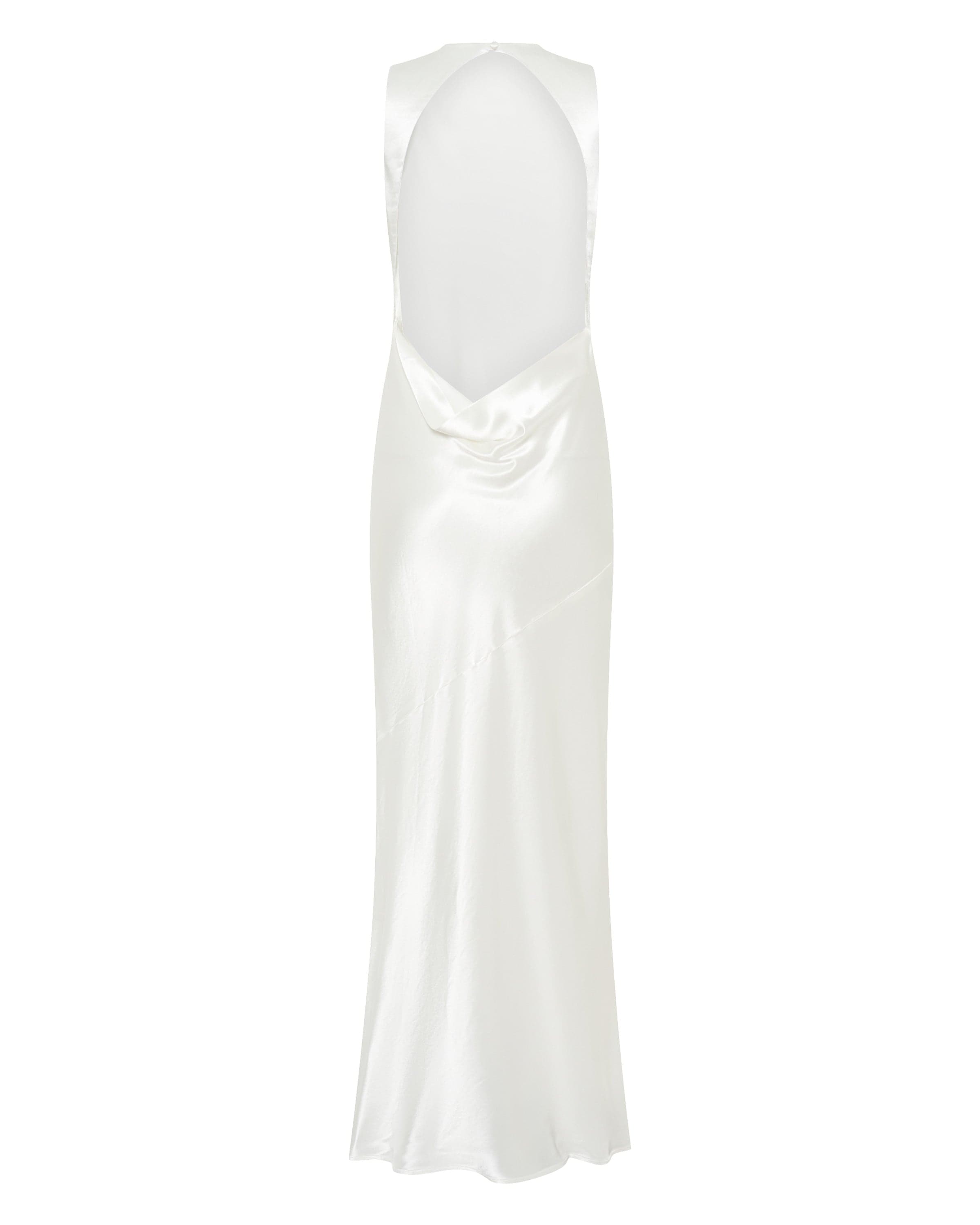SATIN BIAS COWL BACK MAXI | POWDER WHITE THIRD FORM - International SATIN BIAS COWL BACK MAXI | POWDER WHITE THIRD FORM - International