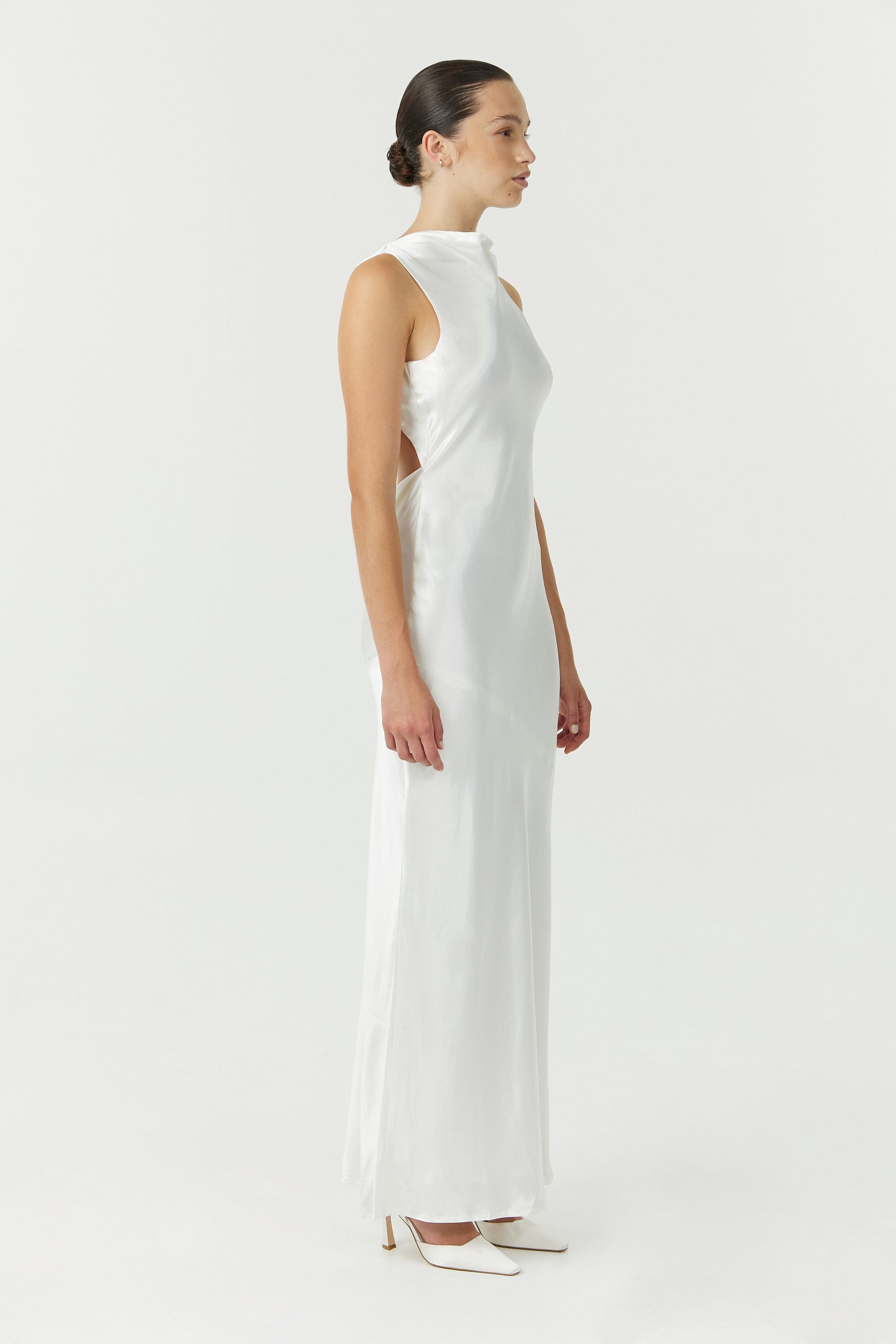 white cowl back dress SATIN BIAS COWL BACK MAXI | POWDER WHITE — THIRD FORM