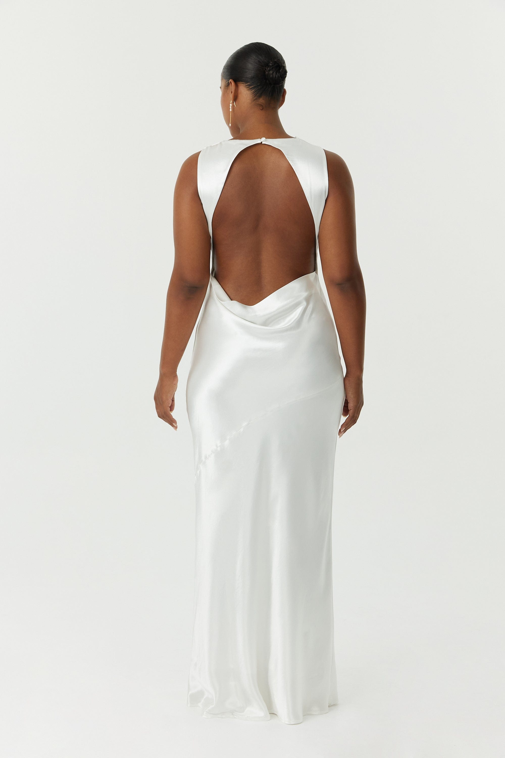 SATIN BIAS COWL BACK MAXI | POWDER WHITE THIRD FORM - International SATIN BIAS COWL BACK MAXI | POWDER WHITE THIRD FORM - International