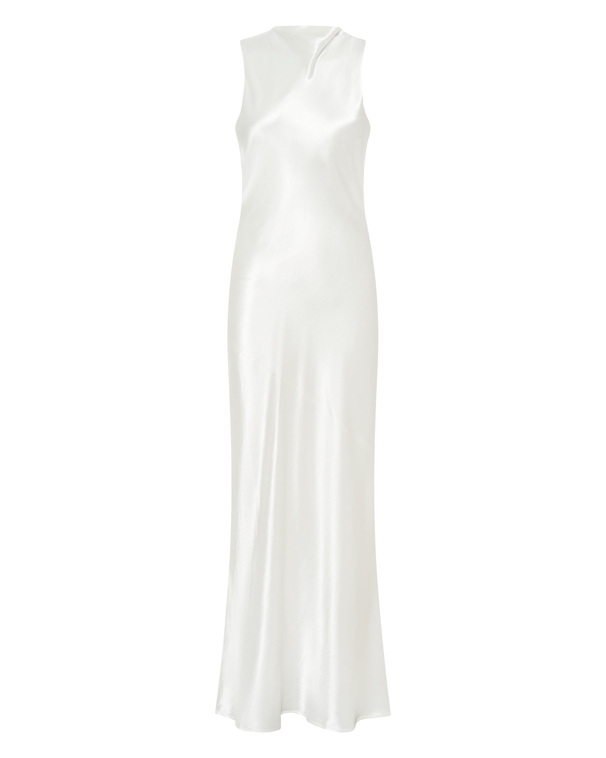 SATIN BIAS COWL BACK MAXI POWDER WHITE — THIRD FORM International