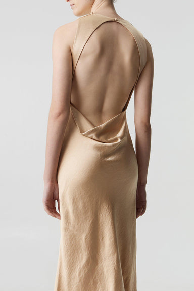 THIRD FORM SATIN BIAS COWL BACK MAXI | SAND