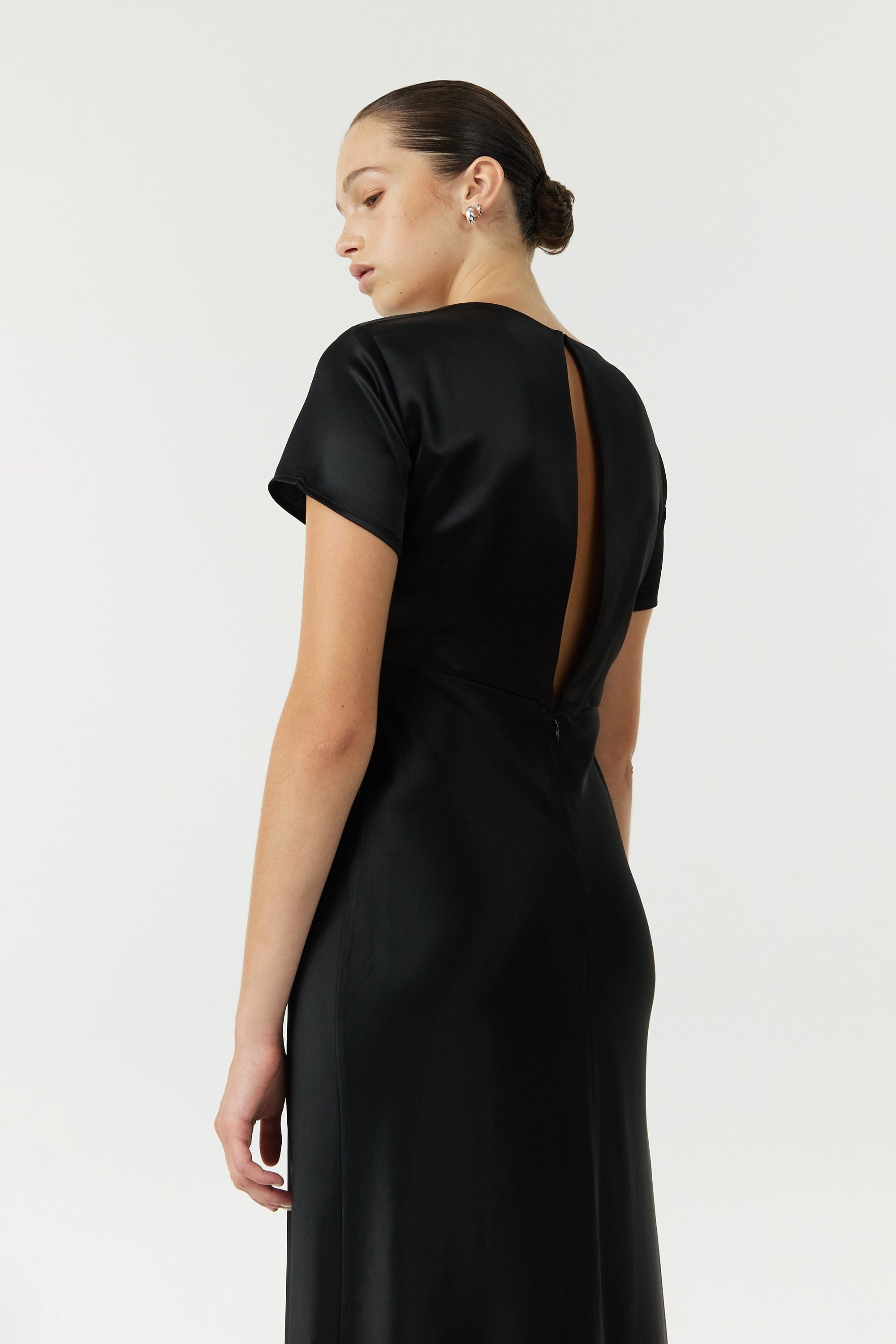 SATIN BIAS MAXI TEE DRESS | BLACK THIRD FORM - International SATIN BIAS MAXI TEE DRESS | BLACK THIRD FORM - International