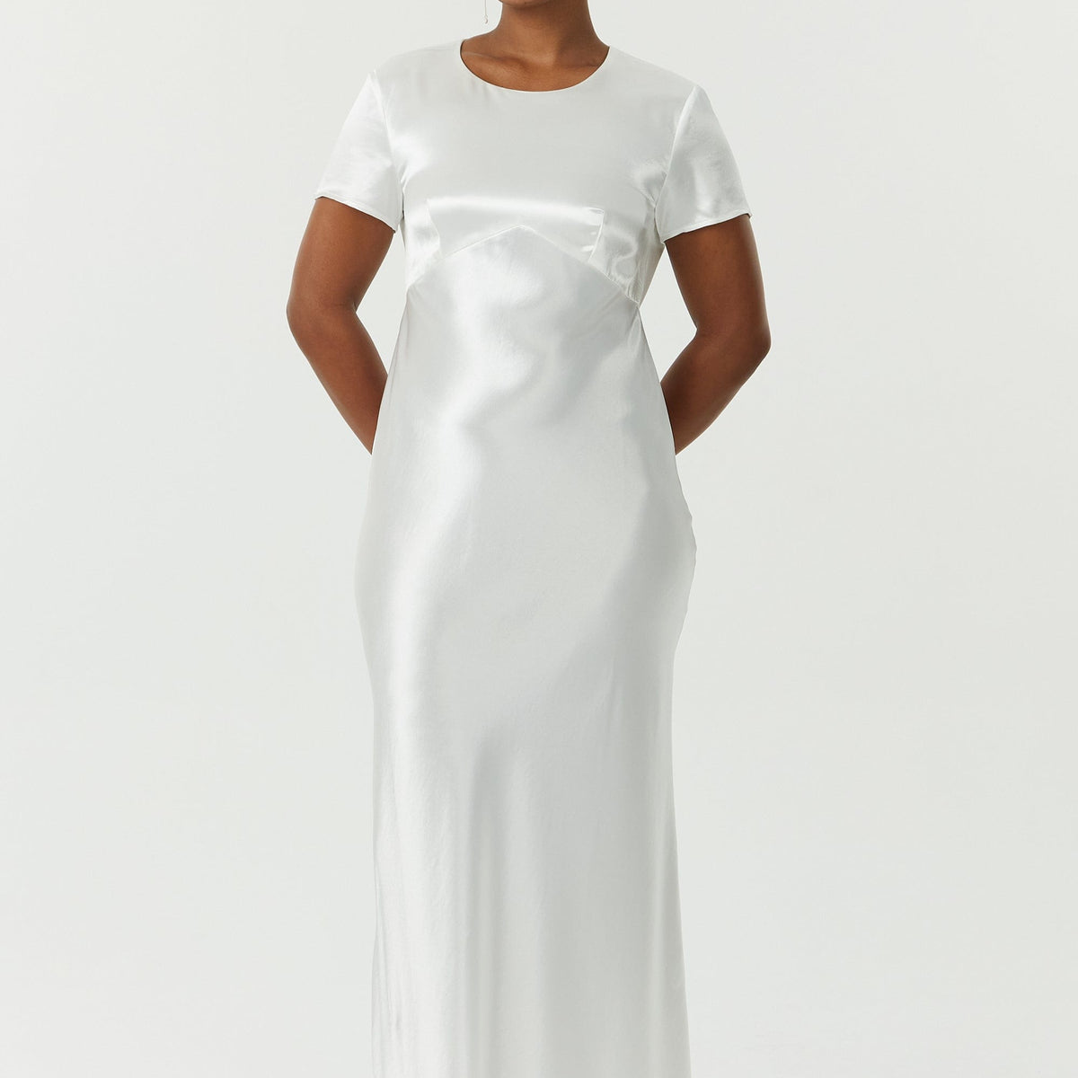 slim fit dress slacks Laura Halter Satin Gown / White | Meshki