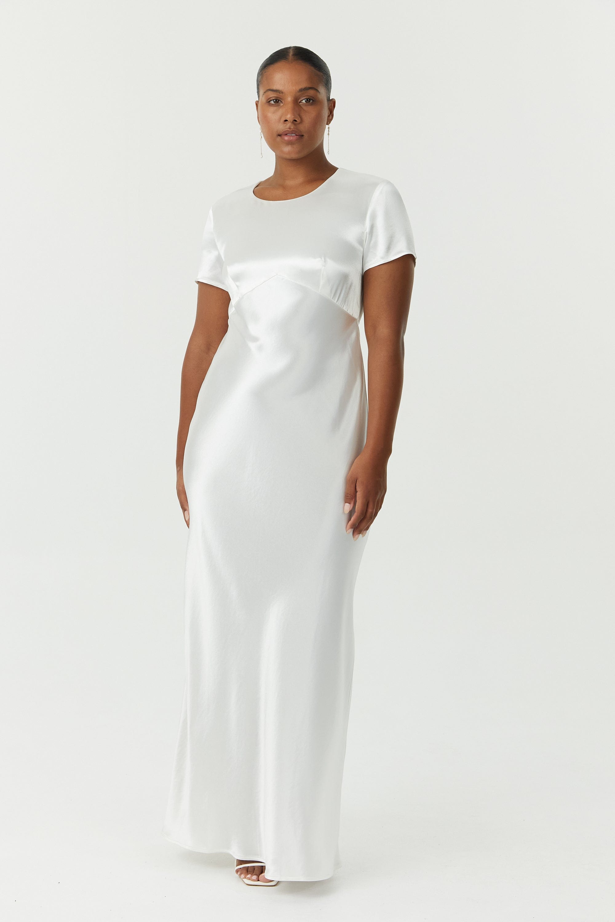 SATIN BIAS MAXI TEE DRESS | POWDER WHITE THIRD FORM - International SATIN BIAS MAXI TEE DRESS | POWDER WHITE THIRD FORM - International