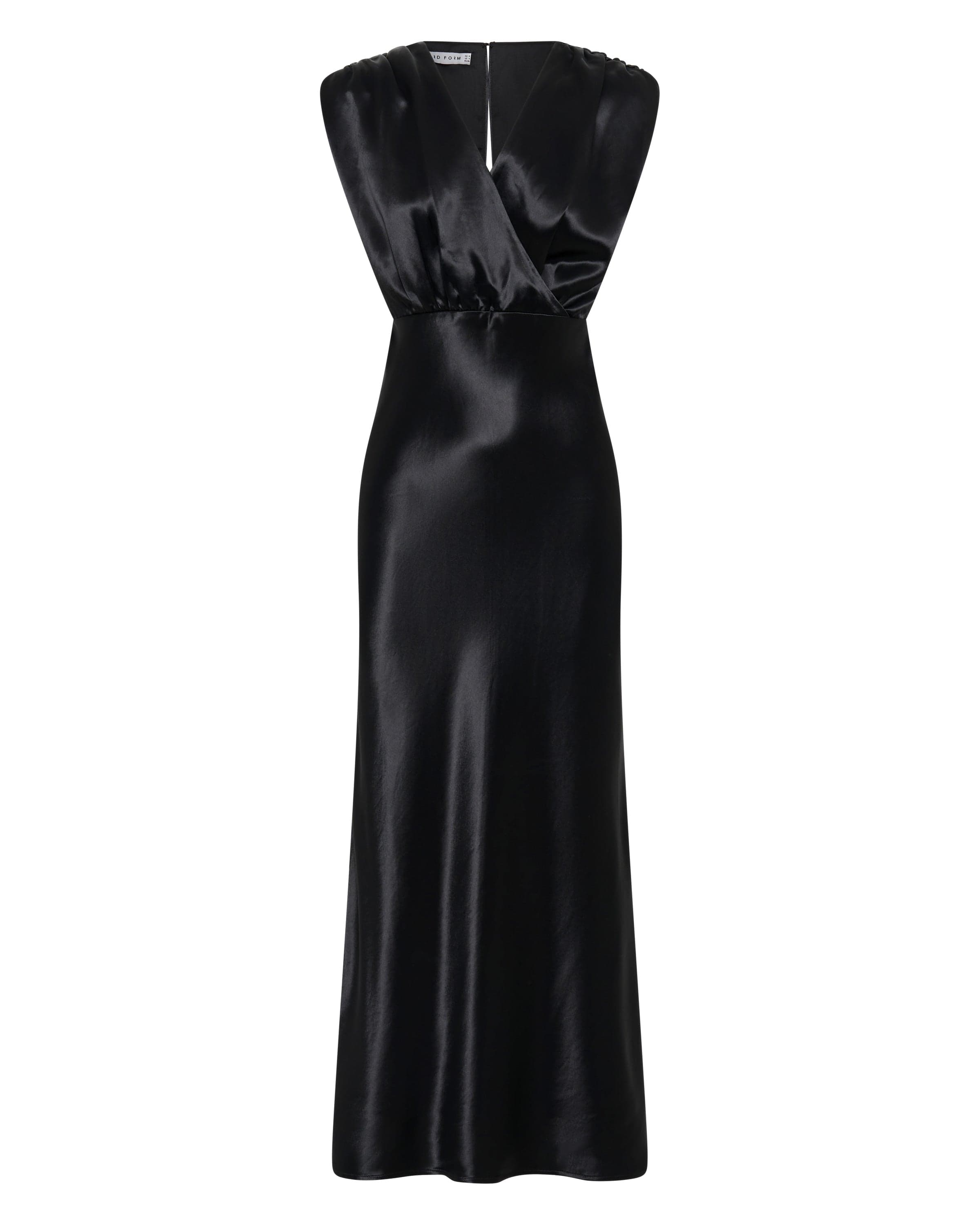 SATIN CROSS OVER GATHER DRESS | BLACK — THIRD FORM