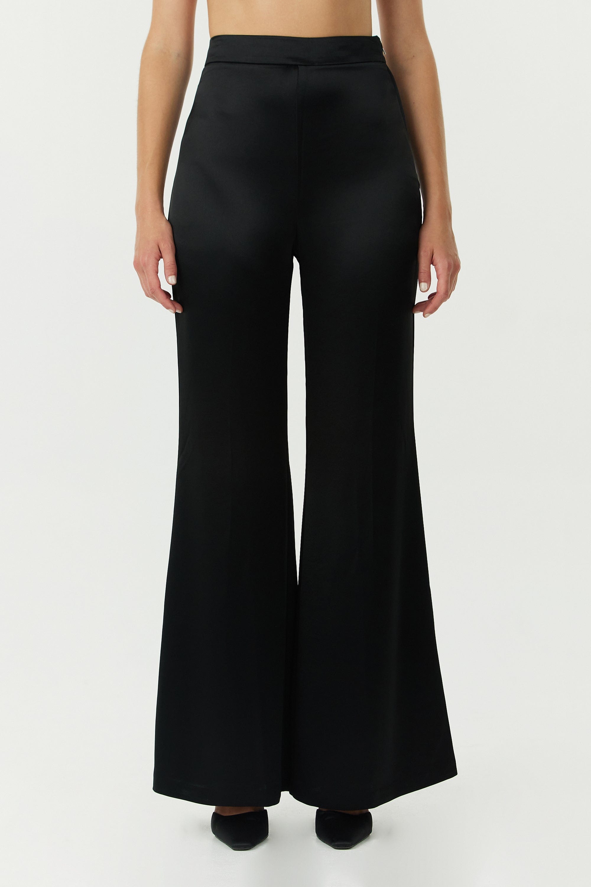 SATIN FLARE TROUSER | BLACK THIRD FORM - International SATIN FLARE TROUSER | BLACK THIRD FORM - International