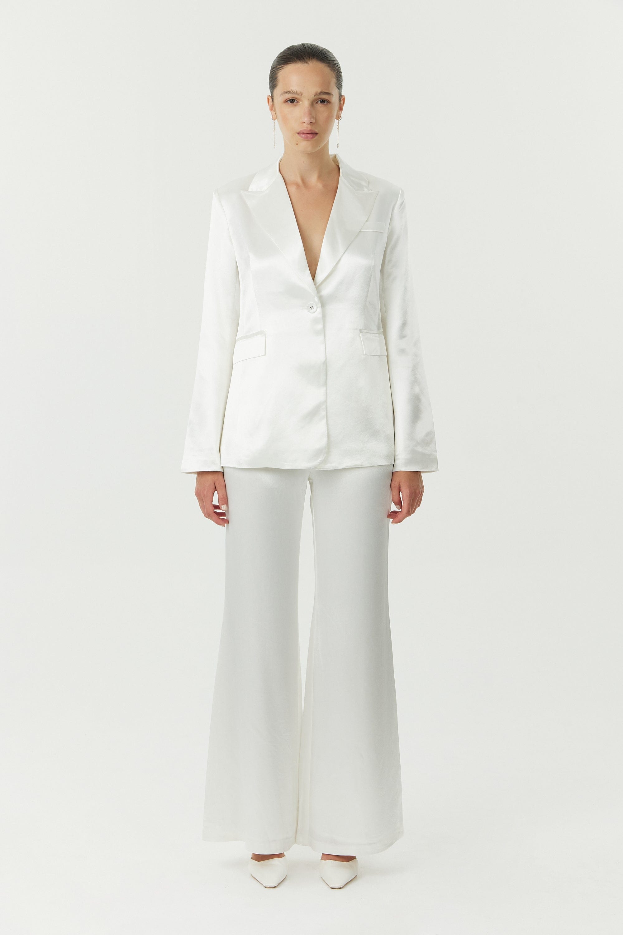 white satin dress pants Sydney Straight Leg Satin Pants / Ivory | MESHKI